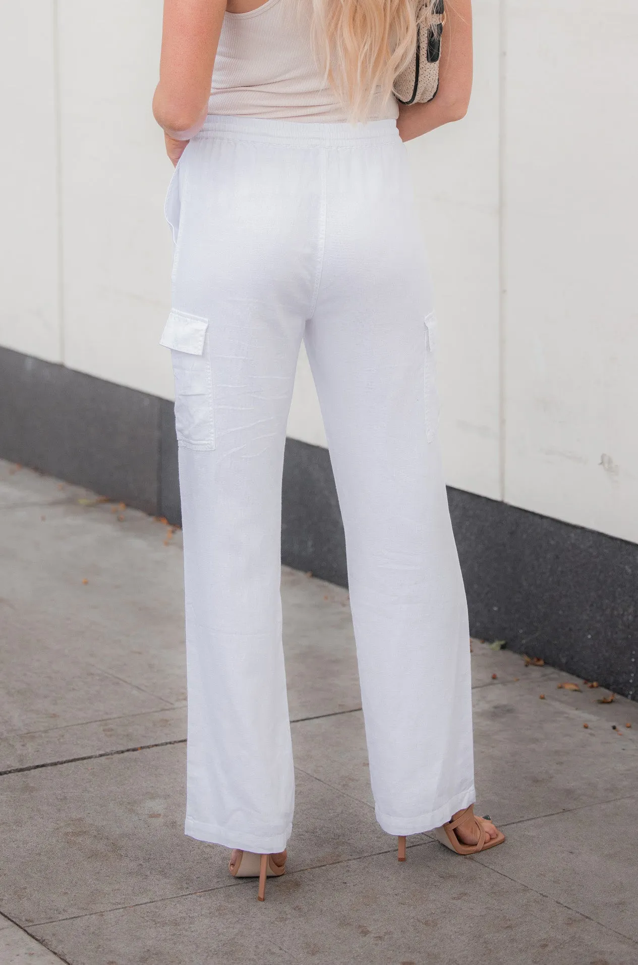 Black Serena Straight Leg Cargo Linen Pants