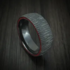 Black Titanium Tree Bark Finish Men's Ring with Edge Stone Inlays