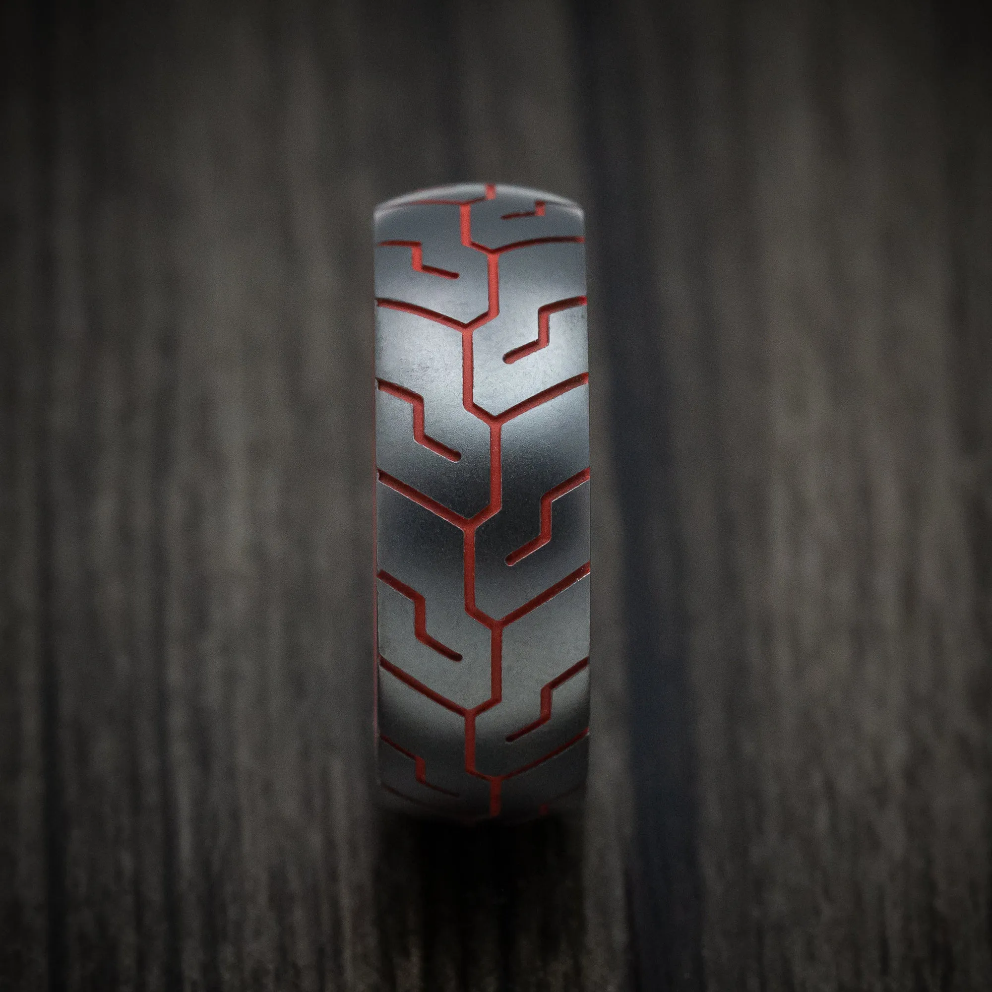 Black Zirconium and Cerakote Tire Tread Men's Ring Custom Made