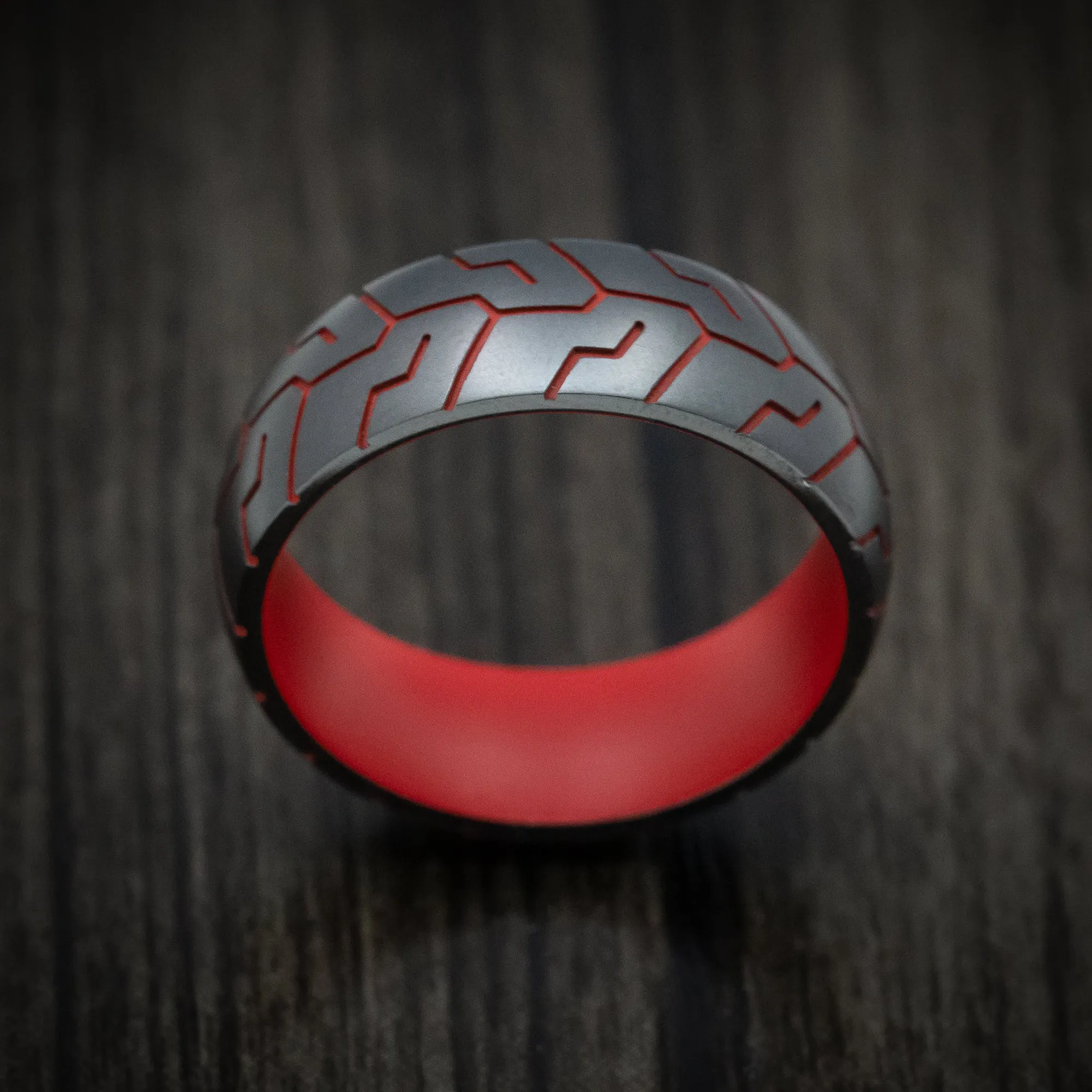 Black Zirconium and Cerakote Tire Tread Men's Ring Custom Made