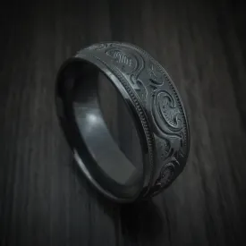 Black Zirconium Floral Design Men's Ring Custom Made
