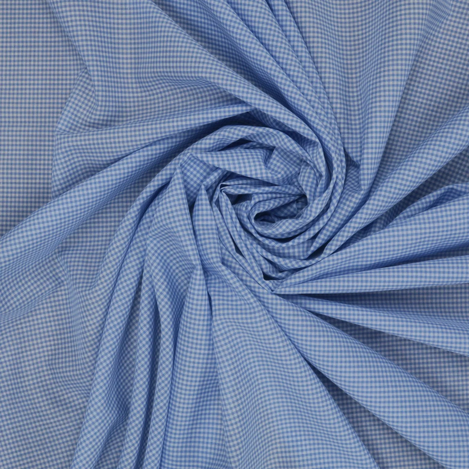 Blue and White Gingham 1/16" Cotton Blended Broadcloth