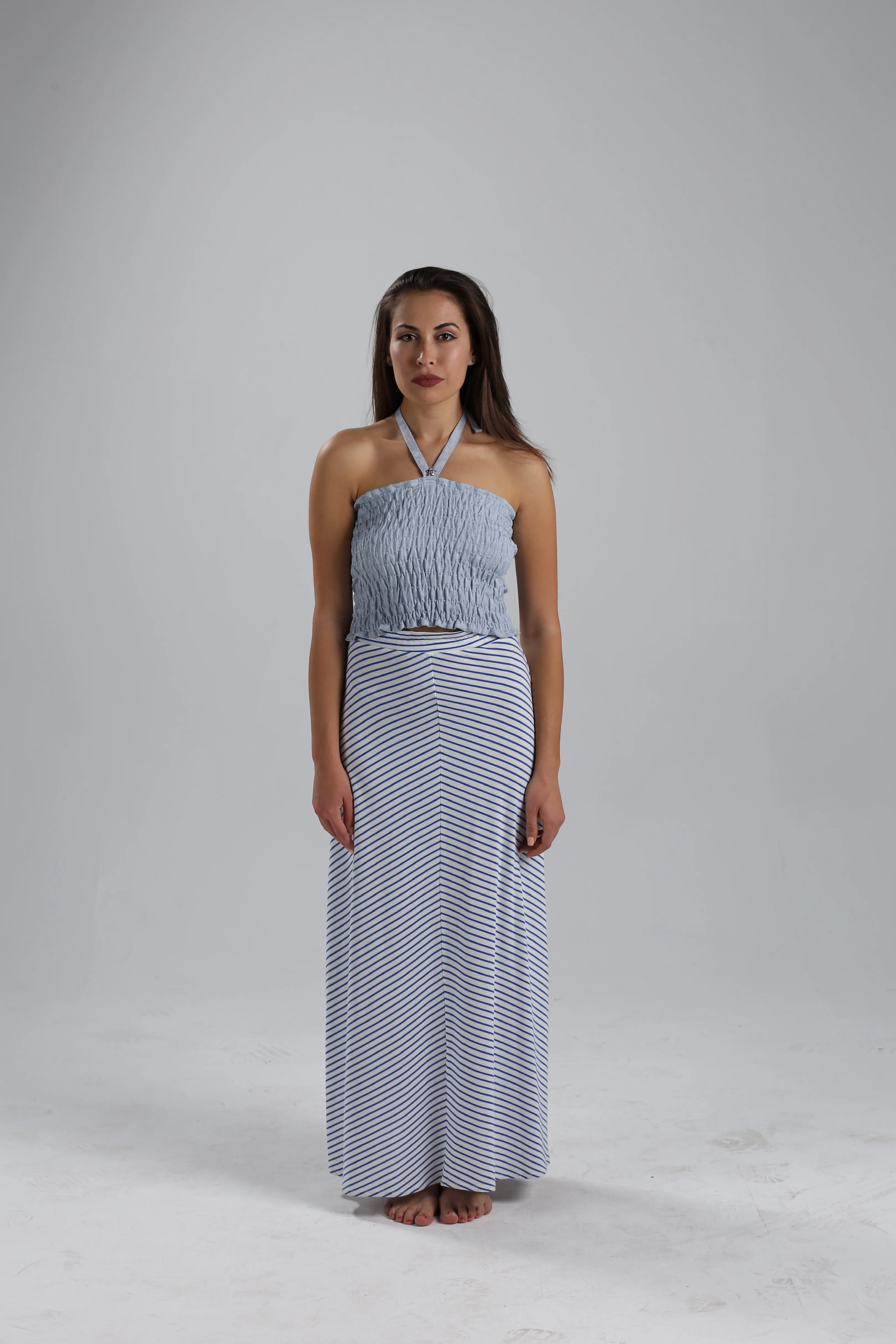 Blue&White Nautical Stripes Maxi Skirt