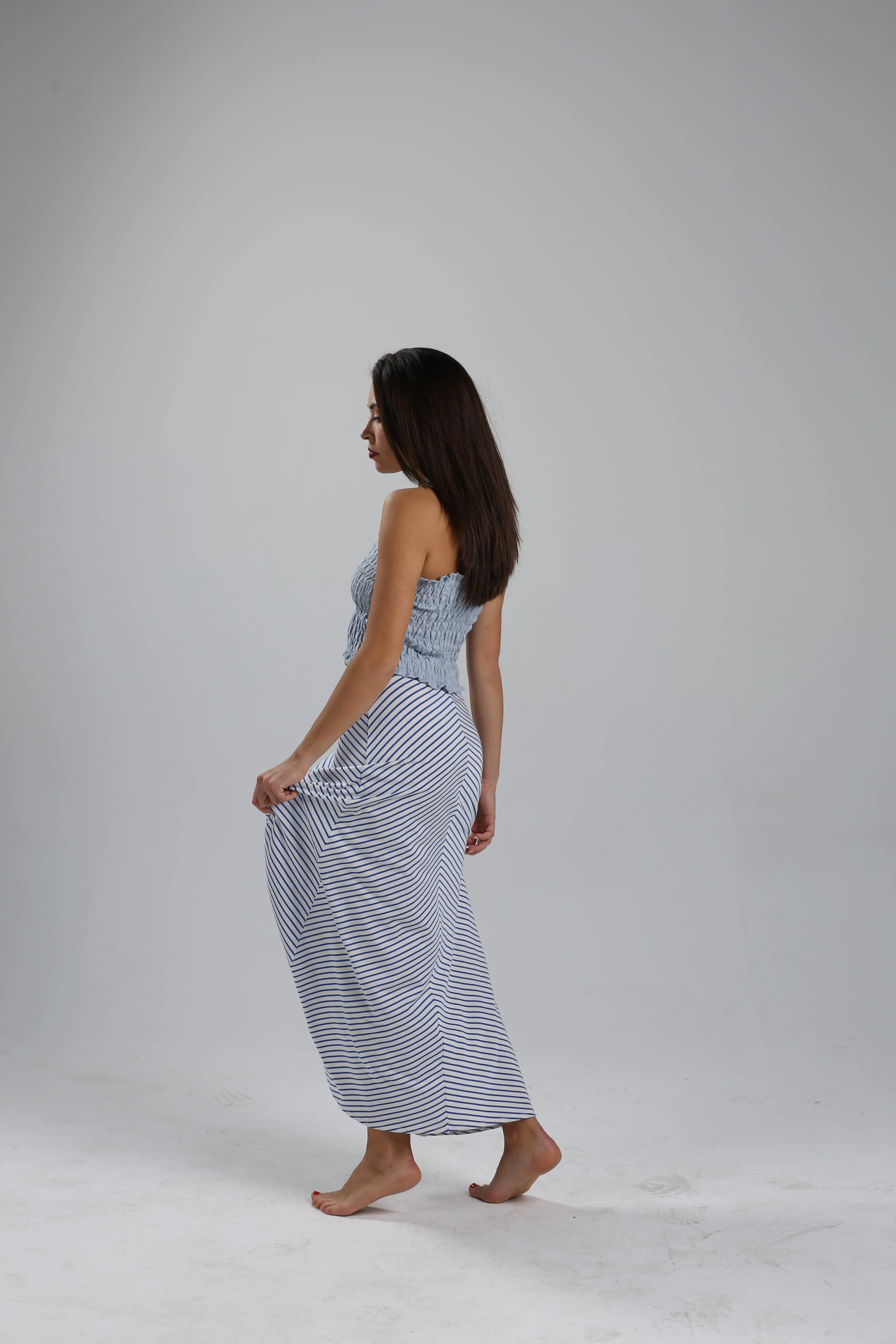 Blue&White Nautical Stripes Maxi Skirt