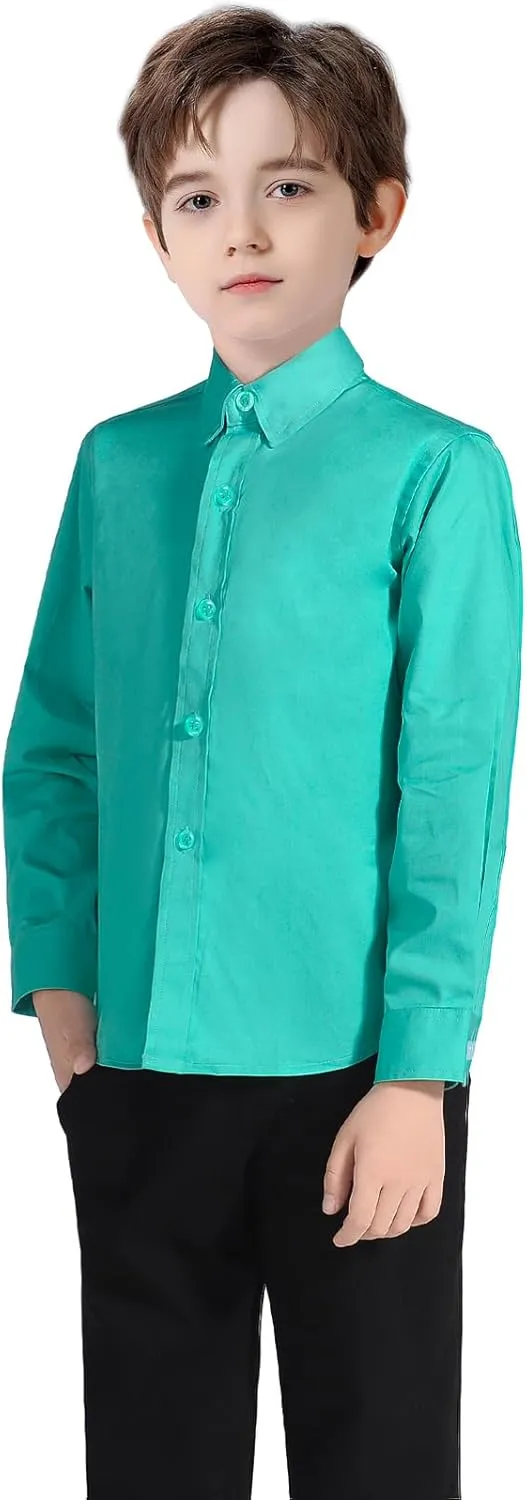 Boys' Button Down Dress Shirts Kids Long Sleeve Solid Collared Uniform Shirt for Toddler Boy (Size 2T-20)