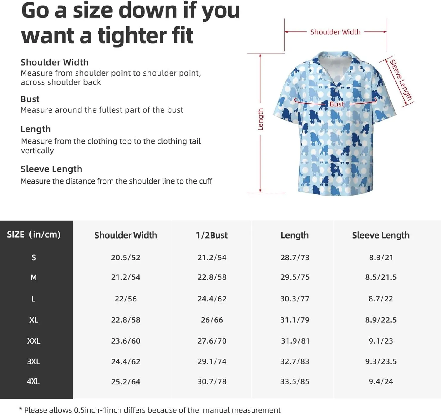 BREAUX Blue Poodle Polka Dot Print Men's Fashionable Cuban Collar Shirts for Tropical Parties and Casual Occasions