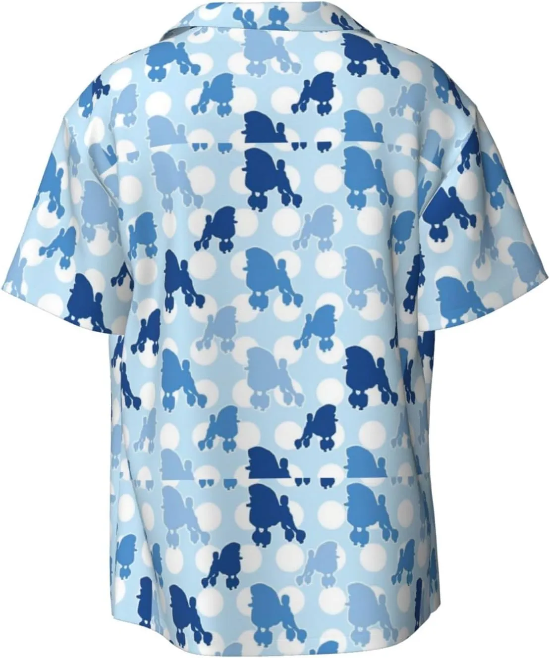 BREAUX Blue Poodle Polka Dot Print Men's Fashionable Cuban Collar Shirts for Tropical Parties and Casual Occasions