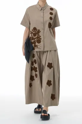 Brown Flower Embroidered Coord Set