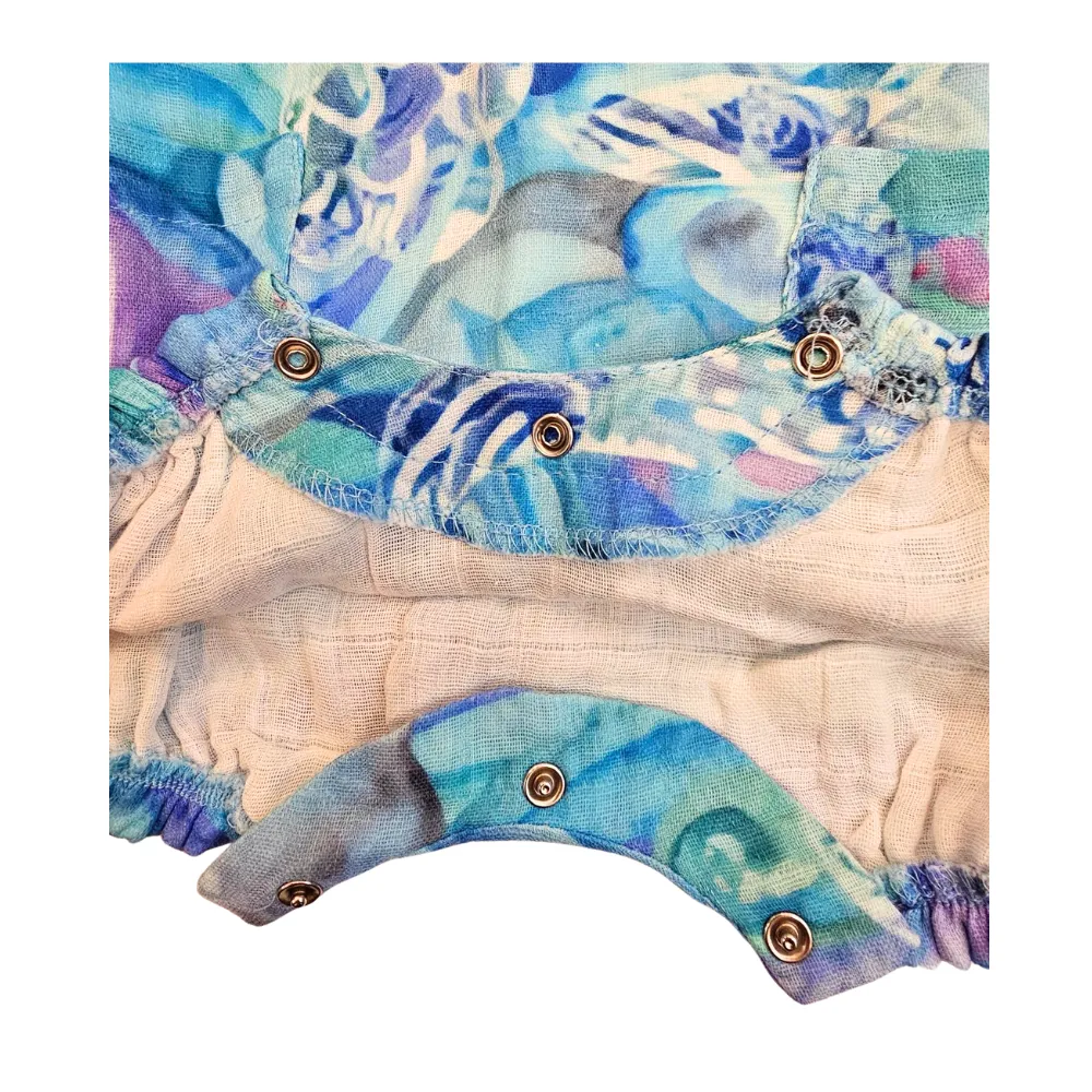 Bubble Romper -  Blue Lagoon - 100% Cotton / Guaze - Ruffle Sleeve - Elastic leg - Baby - BLULAG242
