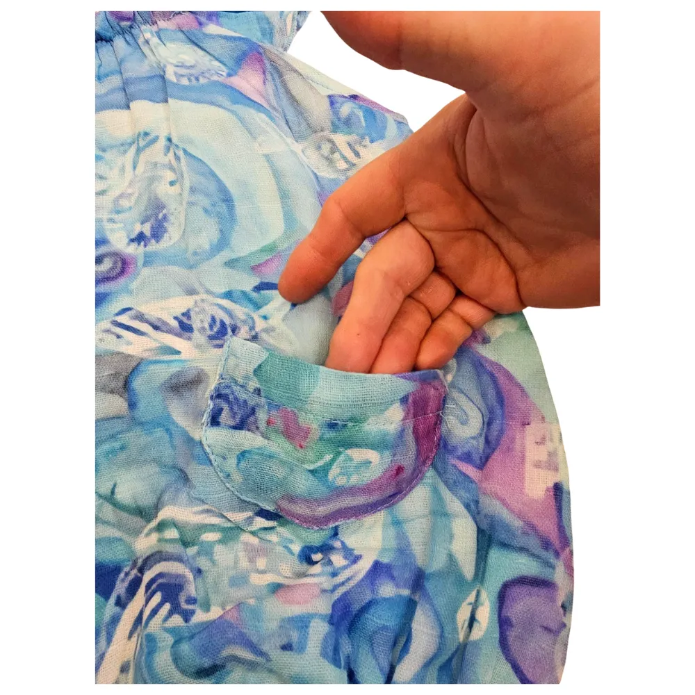 Bubble Romper -  Blue Lagoon - 100% Cotton / Guaze - Ruffle Sleeve - Elastic leg - Baby - BLULAG242