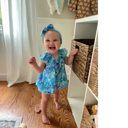 Bubble Romper -  Blue Lagoon - 100% Cotton / Guaze - Ruffle Sleeve - Elastic leg - Baby - BLULAG242