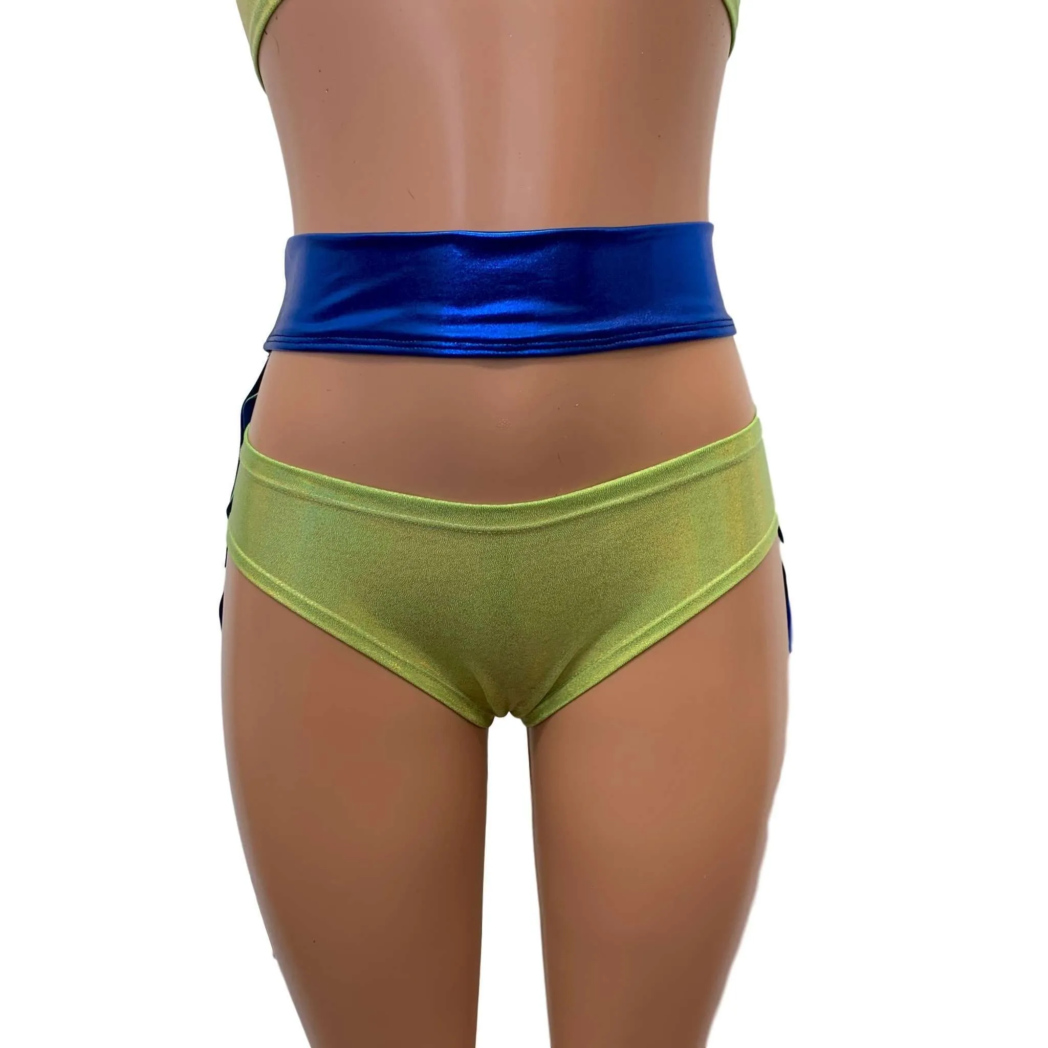 Bustle Skirt in Blue Metallic & Lime Holographic