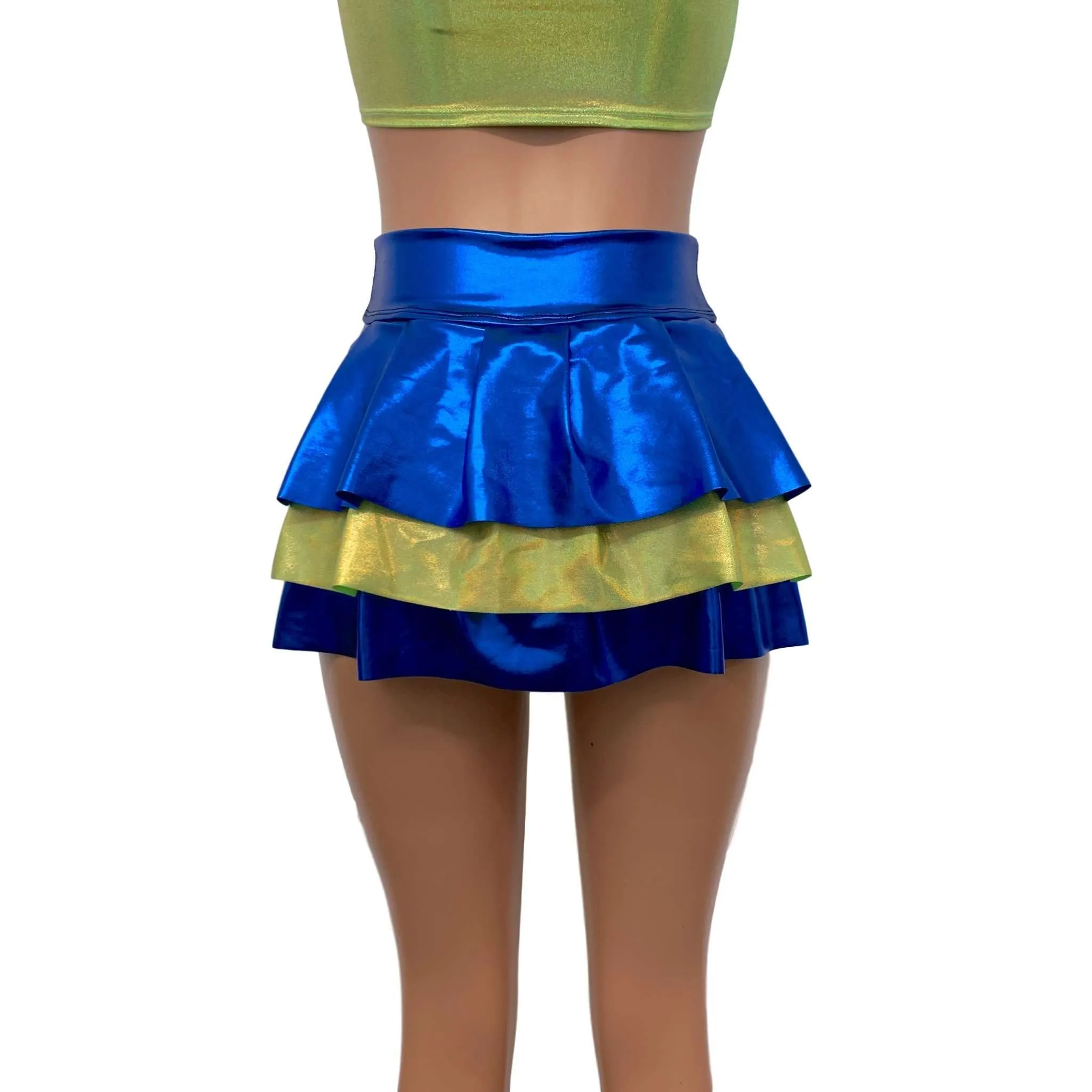 Bustle Skirt in Blue Metallic & Lime Holographic