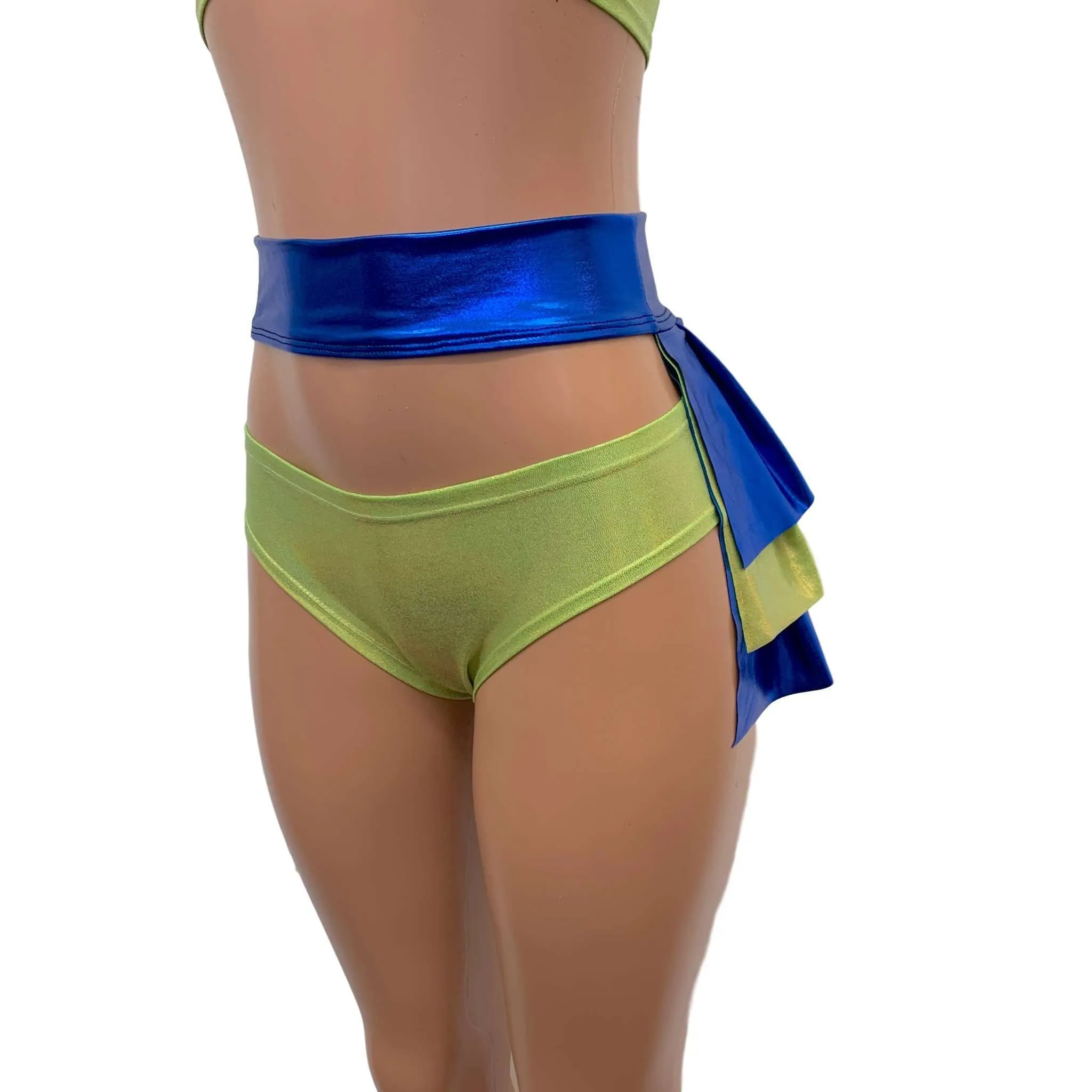 Bustle Skirt in Blue Metallic & Lime Holographic