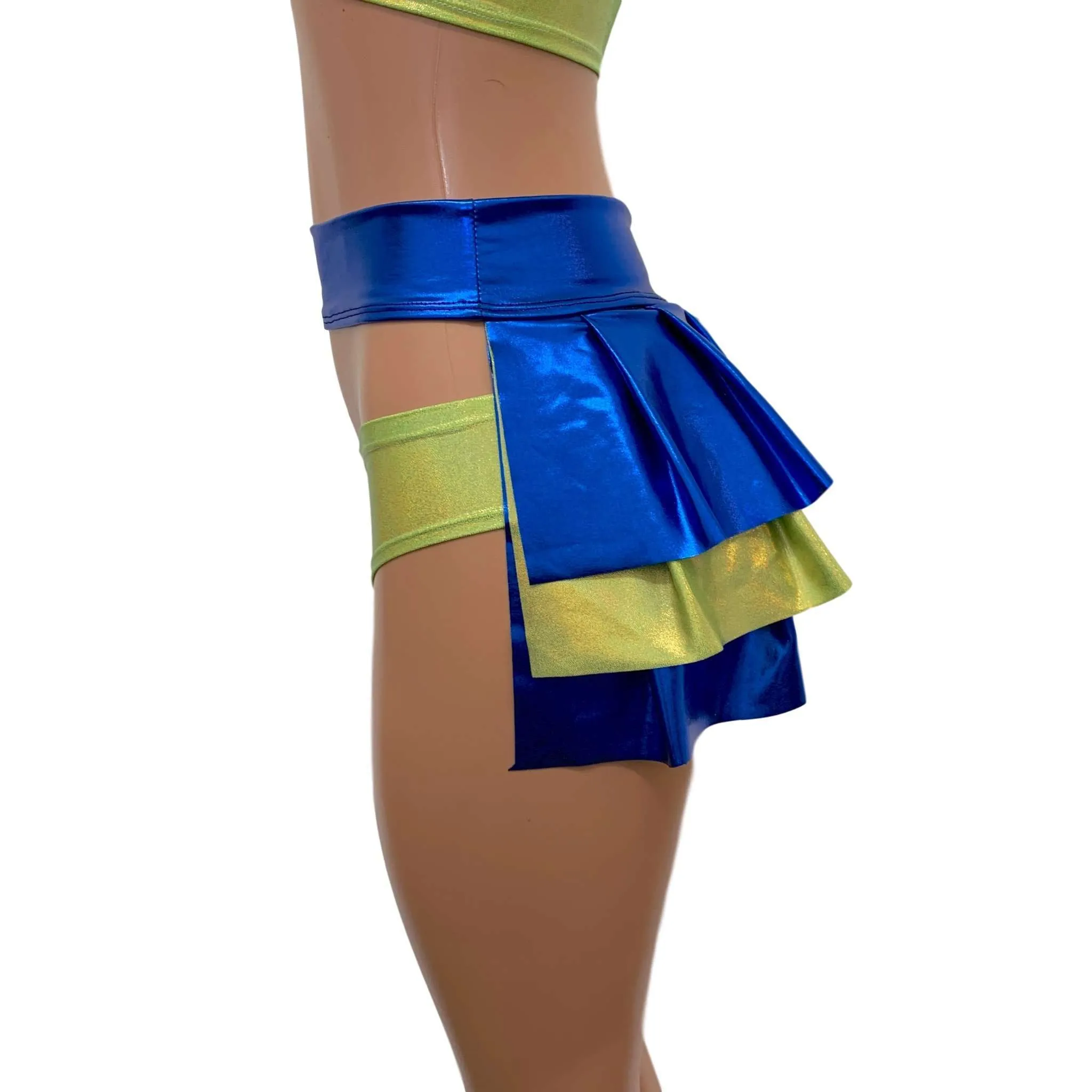Bustle Skirt in Blue Metallic & Lime Holographic