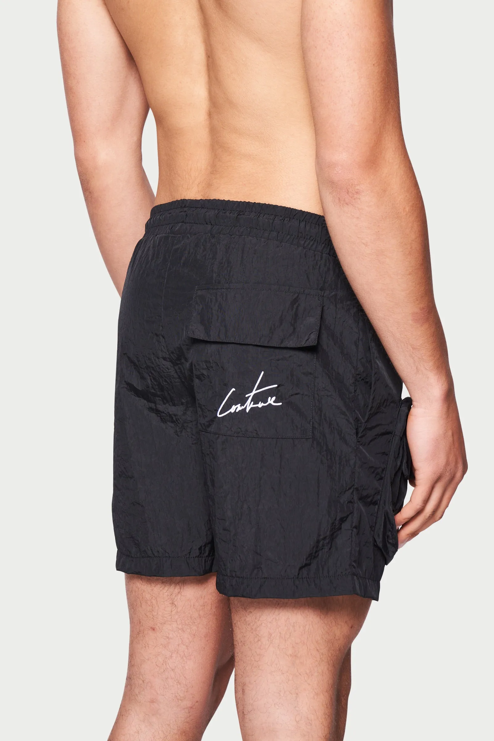 CARGO POCKET CRINKLE SWIM SHORT - BLACK *