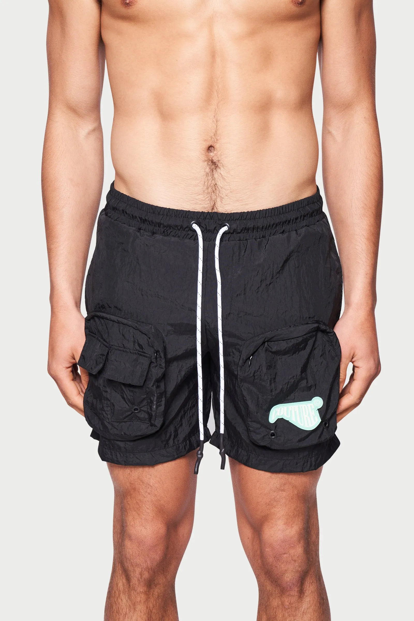 CARGO POCKET CRINKLE SWIM SHORT - BLACK *