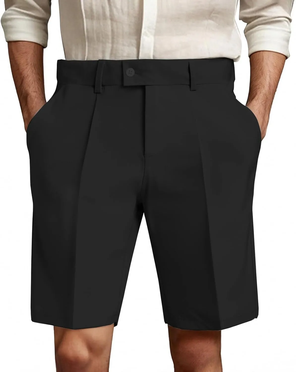 Chino Shorts Men Casual Pleated Front Golf Work Casual Shorts Lightweight Stretch Waist Button Dress Pants with Pockets
