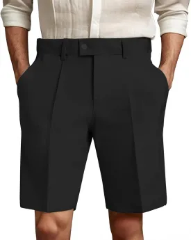 Chino Shorts Men Casual Pleated Front Golf Work Casual Shorts Lightweight Stretch Waist Button Dress Pants with Pockets