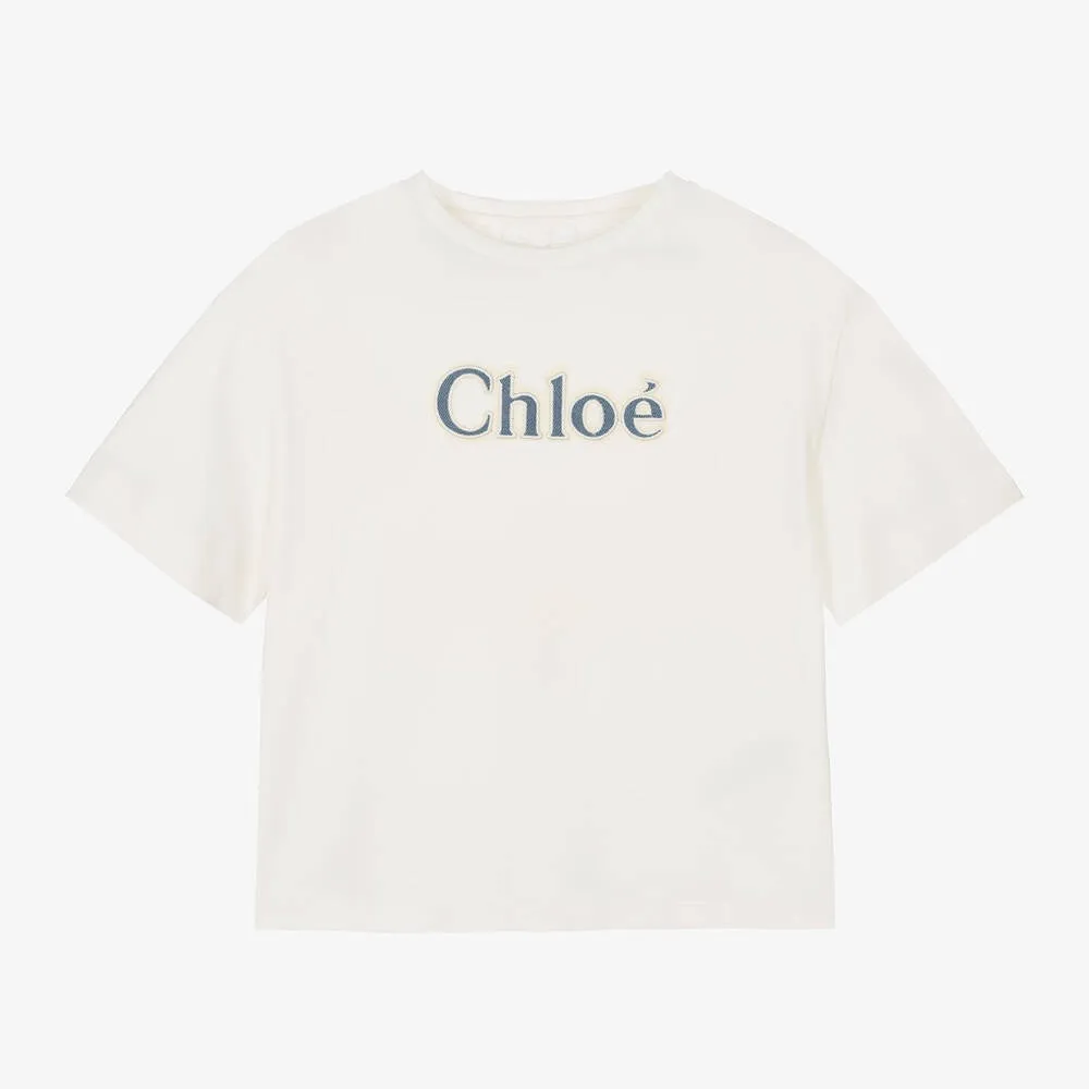 Chloé Ivory Logo Cotton T-Shirt