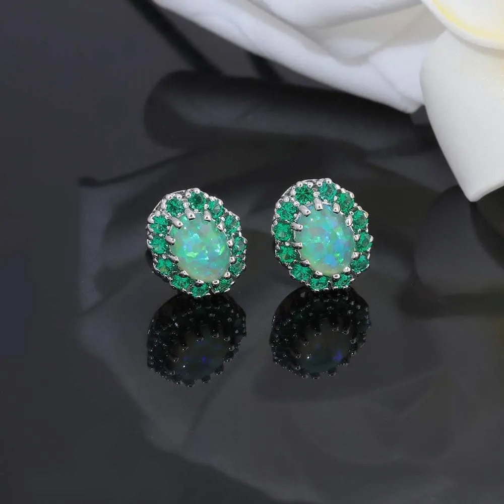 CiNily Sterling Silver or White Gold Plated Opal Stud Earrings With Orange Garnet/Green Quartz Birthstone Earrings Hypoallergenic Jewelry Gift for Women 10mm-12mm