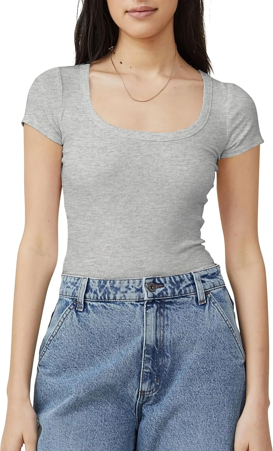 Cioatin Women Y2K Scoop Neck Short Sleeve Crop Tops Tight Slim Fit Ribbed Cropped Tee Shirt Going Out Workout Tshirt