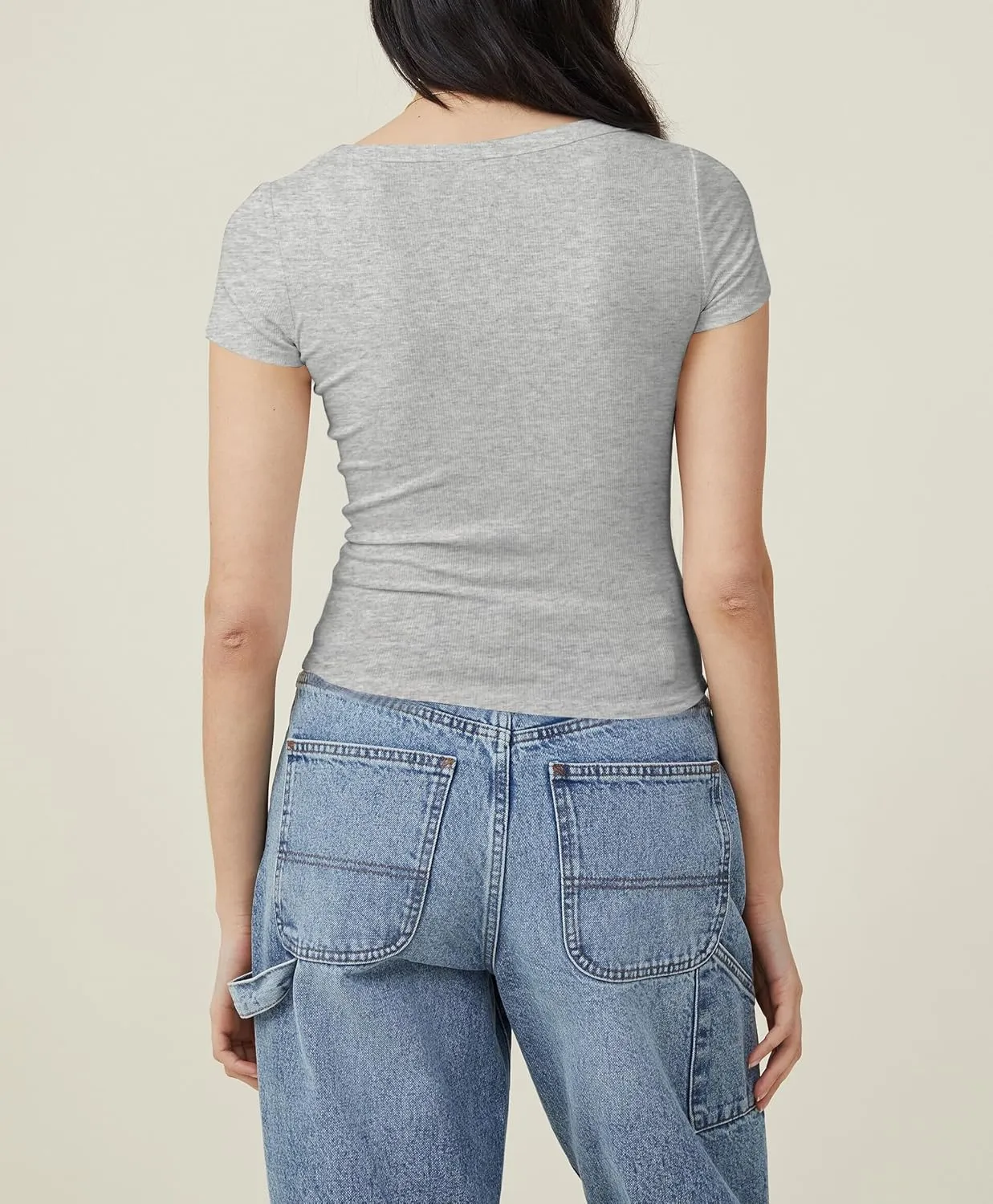 Cioatin Women Y2K Scoop Neck Short Sleeve Crop Tops Tight Slim Fit Ribbed Cropped Tee Shirt Going Out Workout Tshirt
