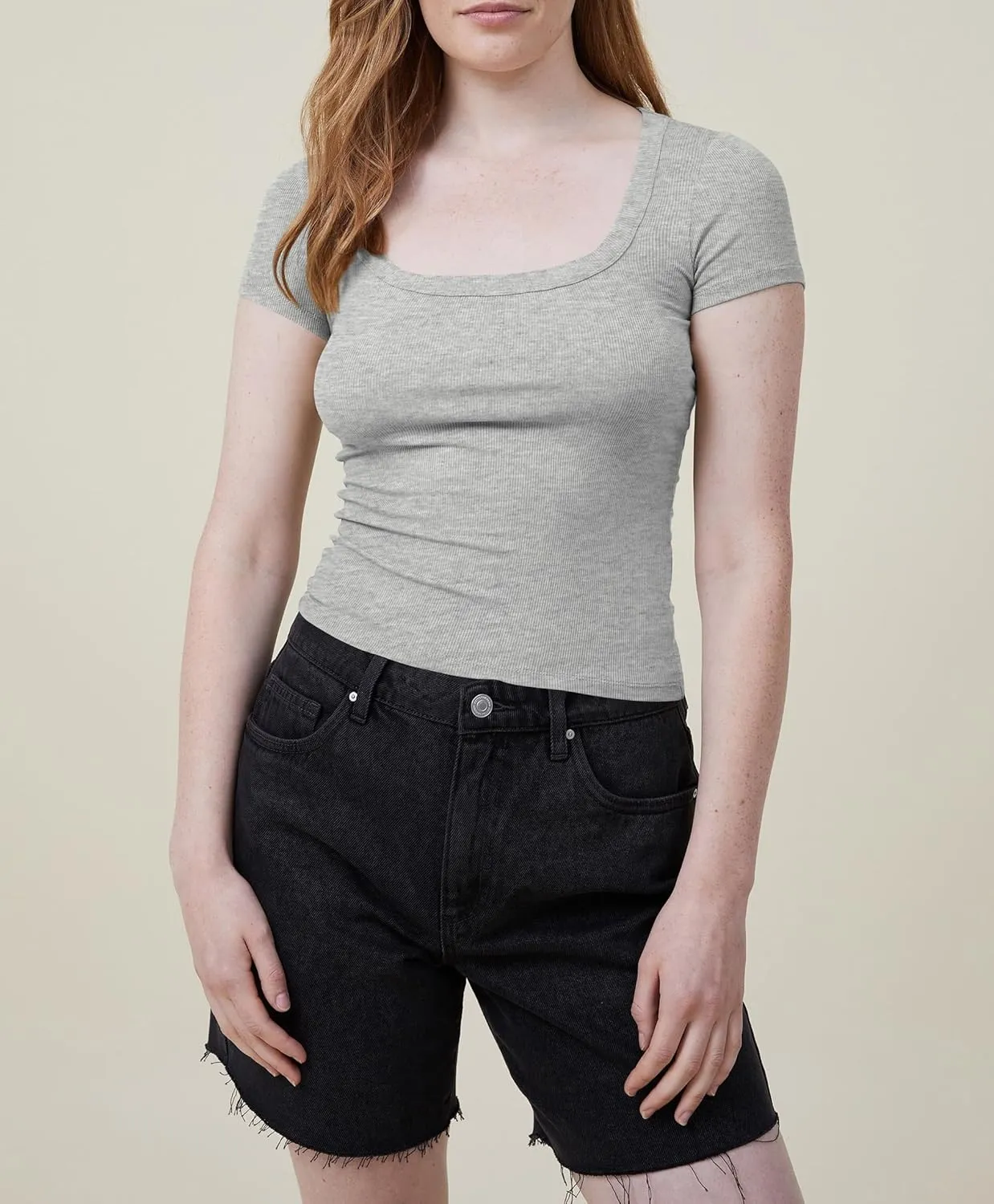 Cioatin Women Y2K Scoop Neck Short Sleeve Crop Tops Tight Slim Fit Ribbed Cropped Tee Shirt Going Out Workout Tshirt