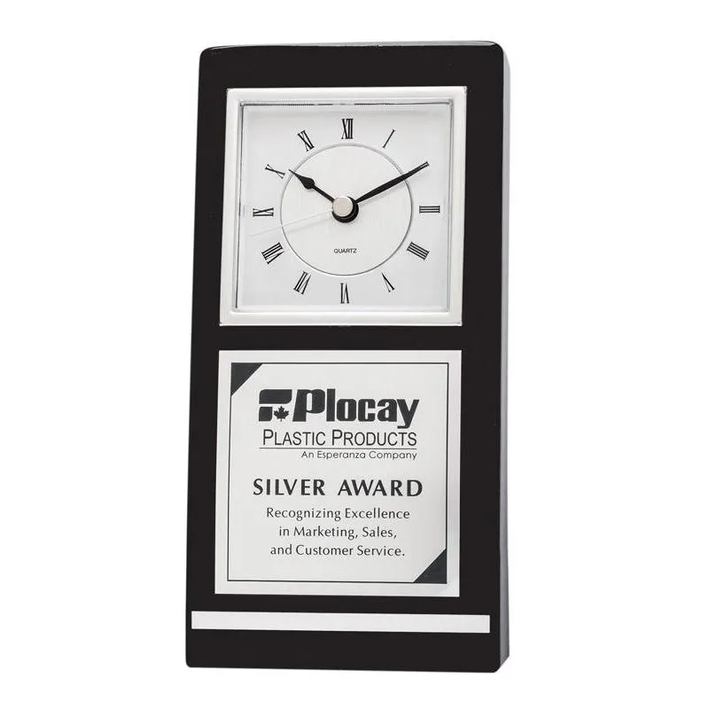Clock Black Silver Piano Finish Award