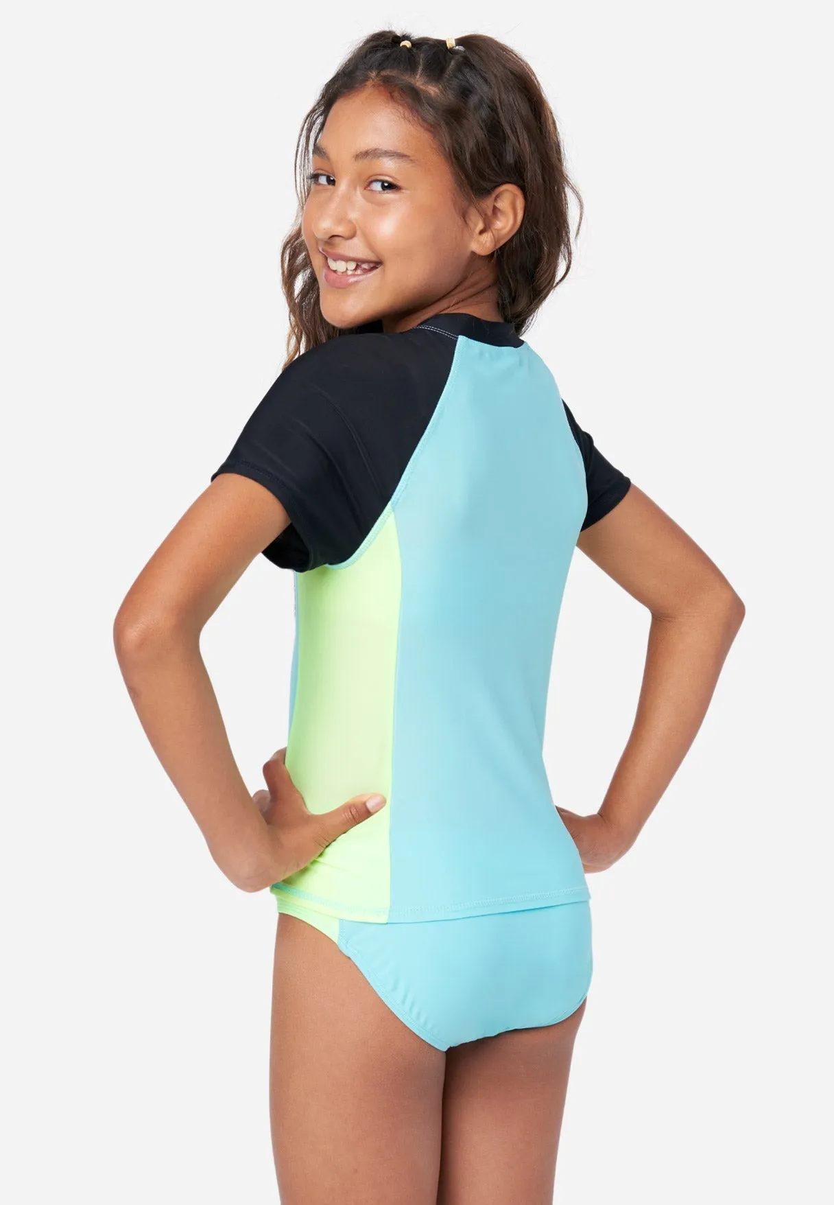 Collection X by Justice Color Block Rash Guard Bikini Swim Set