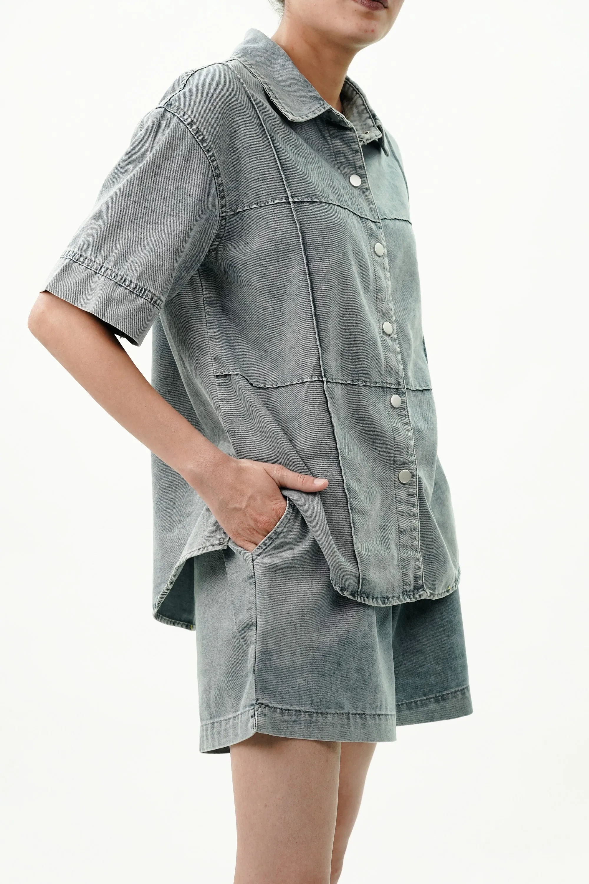 Cotton Denim Coord Set with Pin Tucks