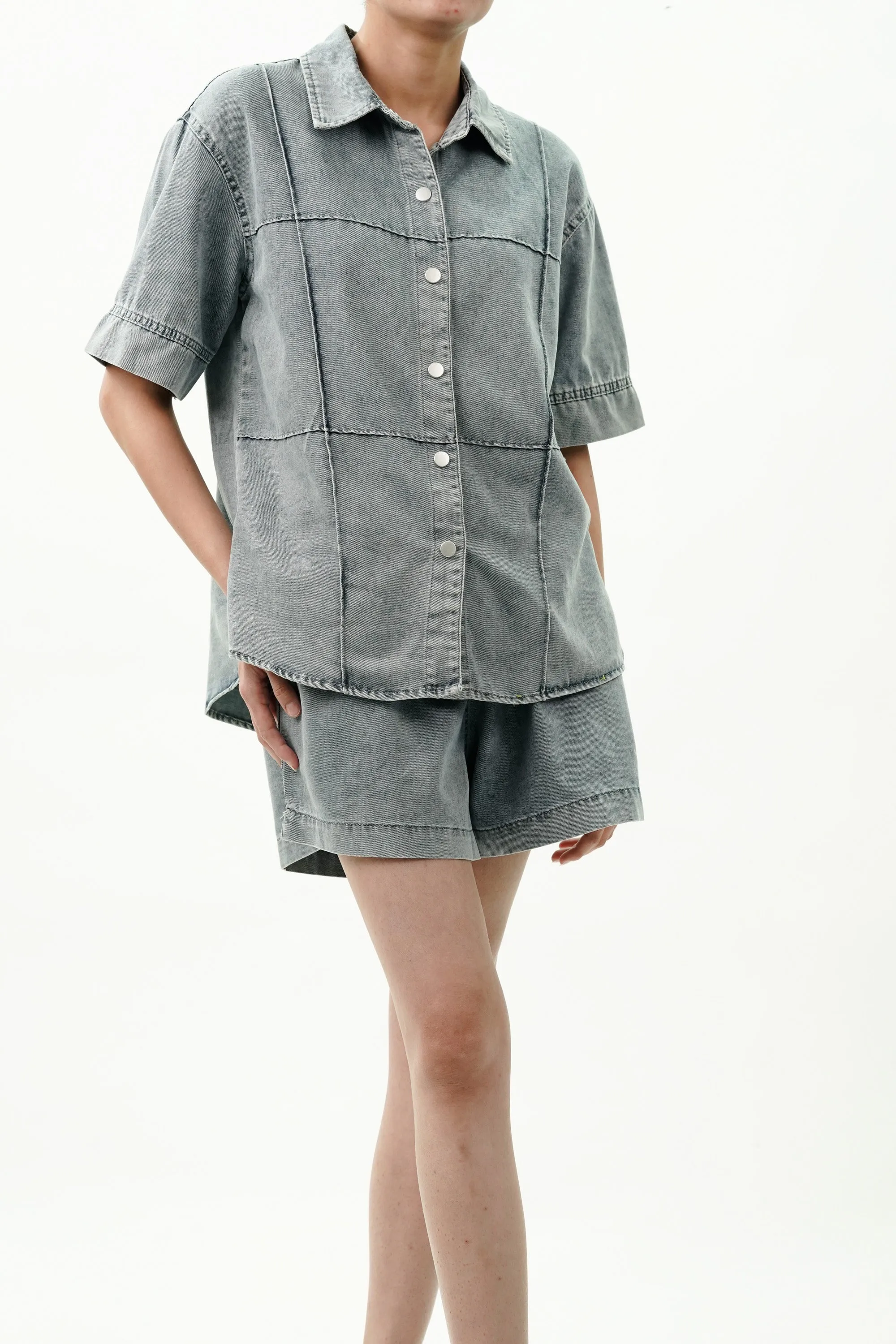 Cotton Denim Coord Set with Pin Tucks