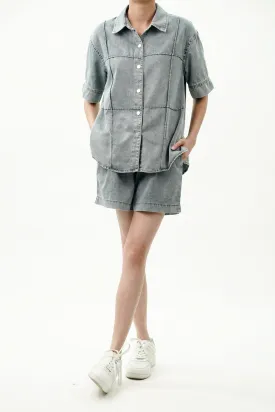 Cotton Denim Coord Set with Pin Tucks