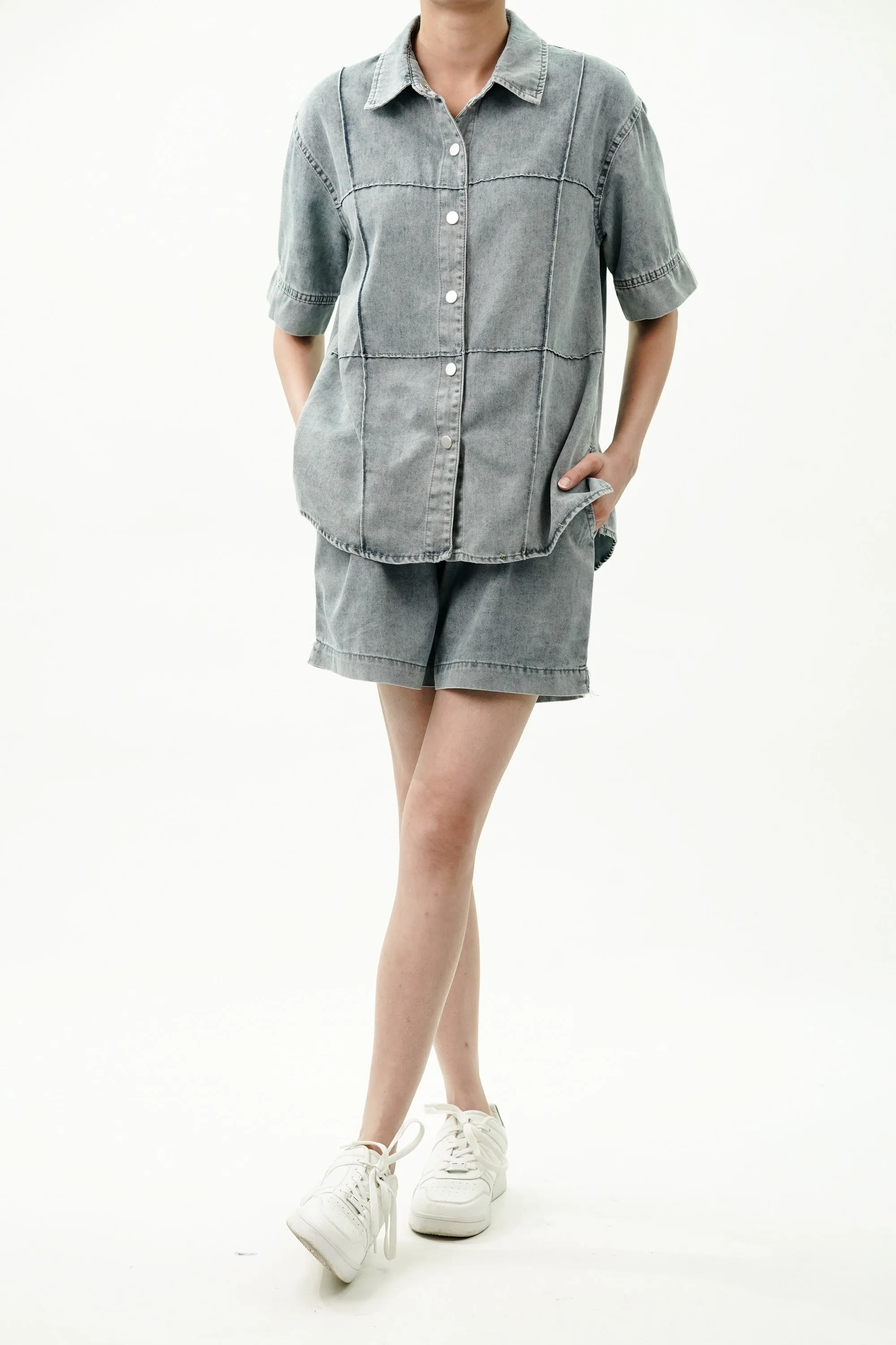 Cotton Denim Coord Set with Pin Tucks