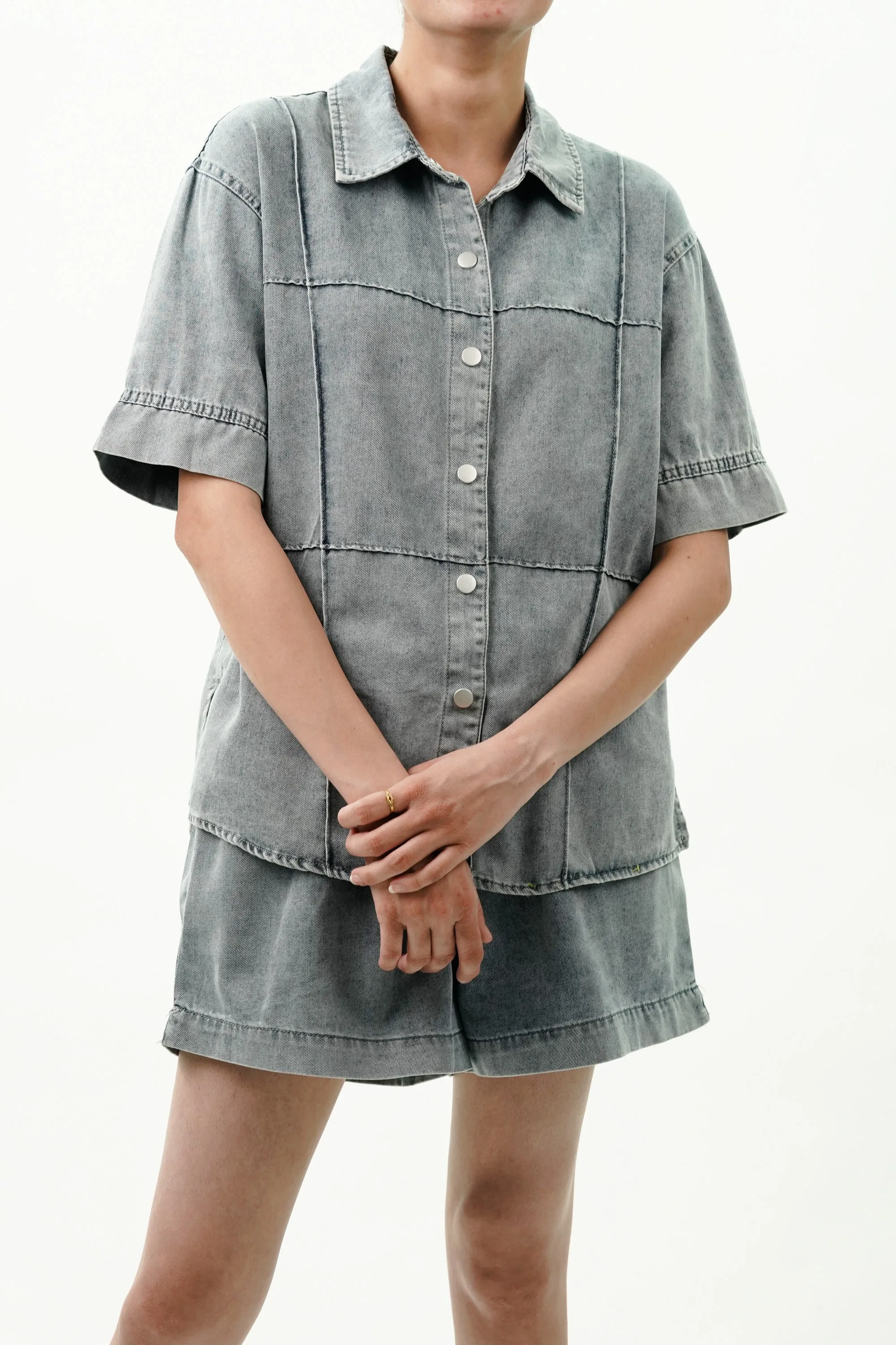 Cotton Denim Coord Set with Pin Tucks