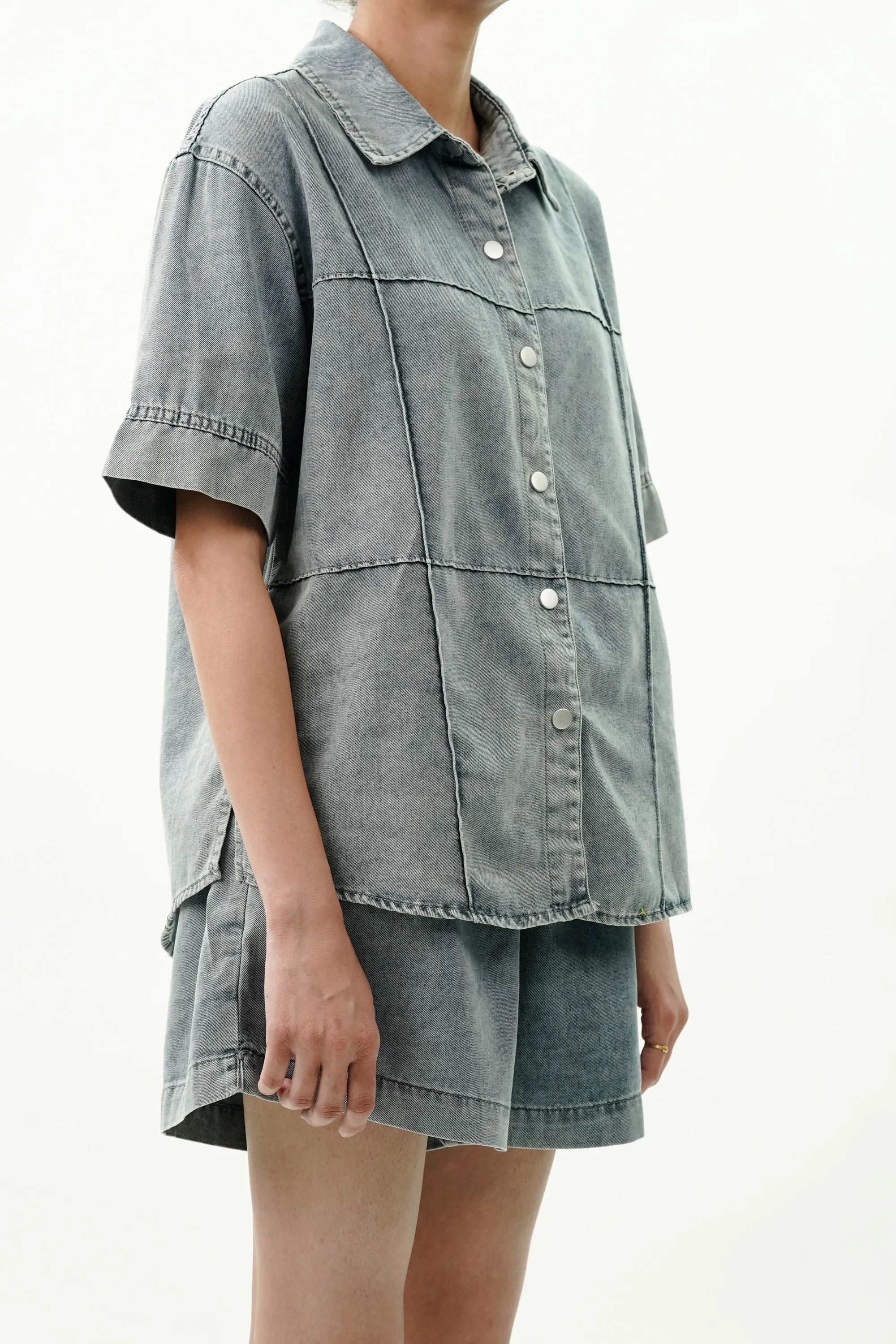 Cotton Denim Coord Set with Pin Tucks