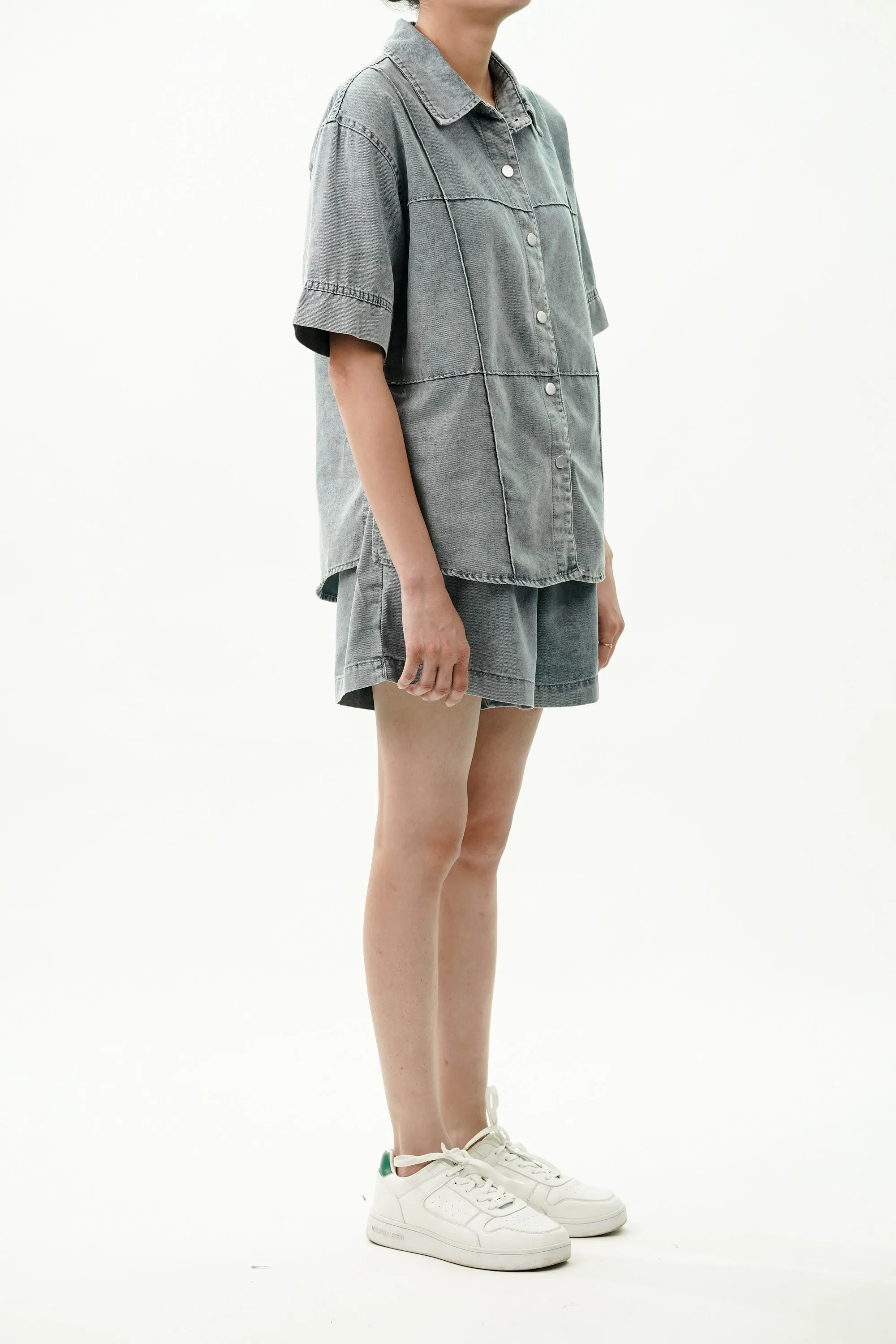 Cotton Denim Coord Set with Pin Tucks