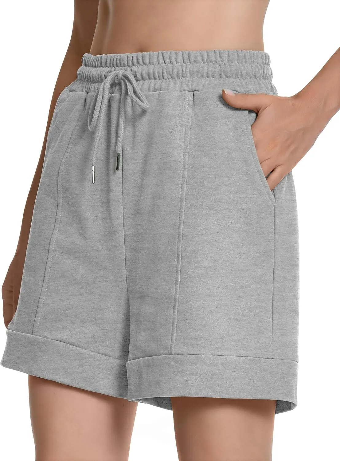 Cotton High Waisted Sweat Drawstring Casual Shorts with Pockets Summer Shorts Women