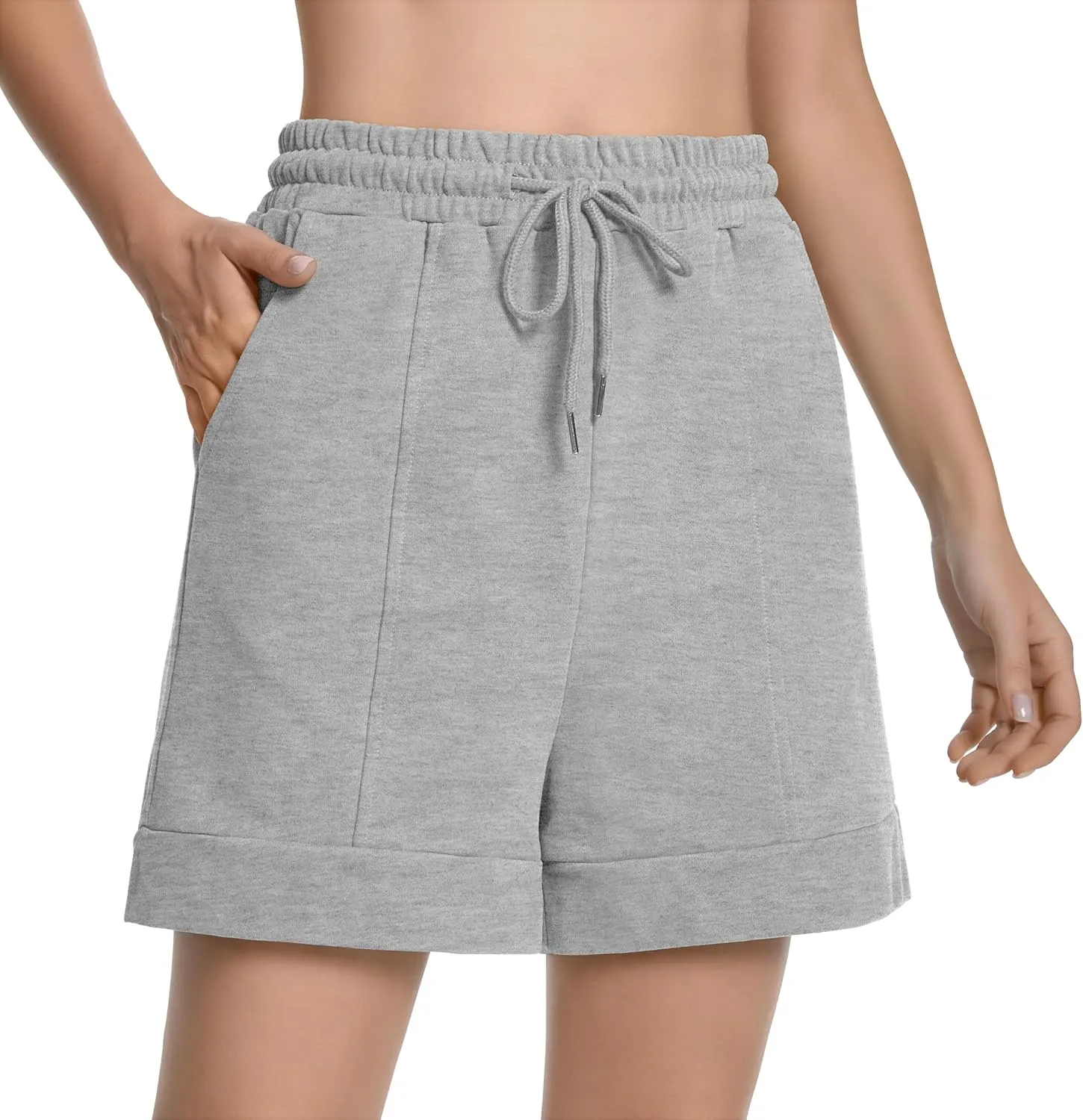 Cotton High Waisted Sweat Drawstring Casual Shorts with Pockets Summer Shorts Women