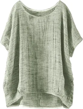 Cotton Linen Shirts for Women Three Quarter Sleeve Cotton and Linen Top with Stand Collar Dressy Casual Vacation Top