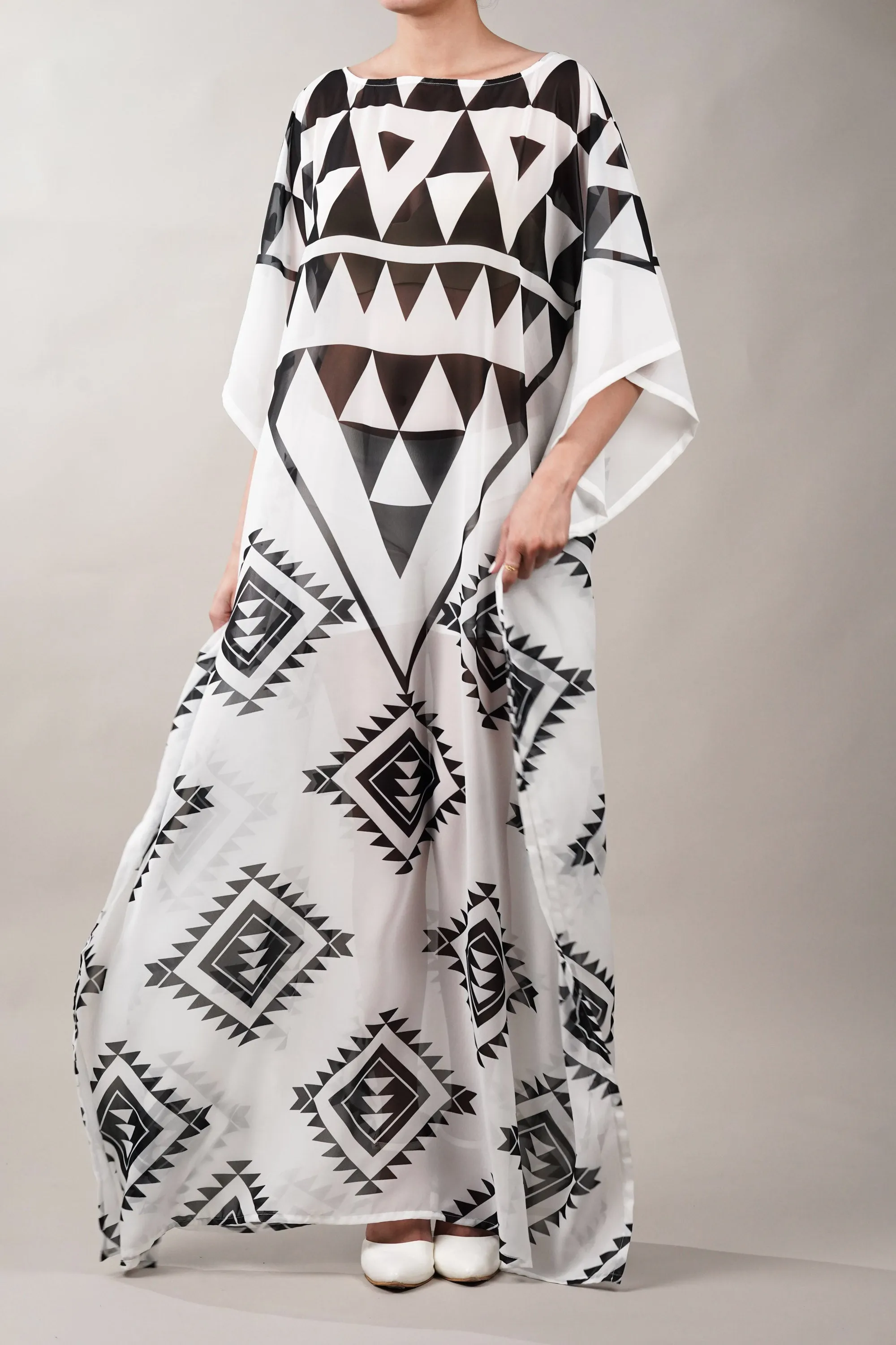 Cover-Up Geometric Print Kaftan