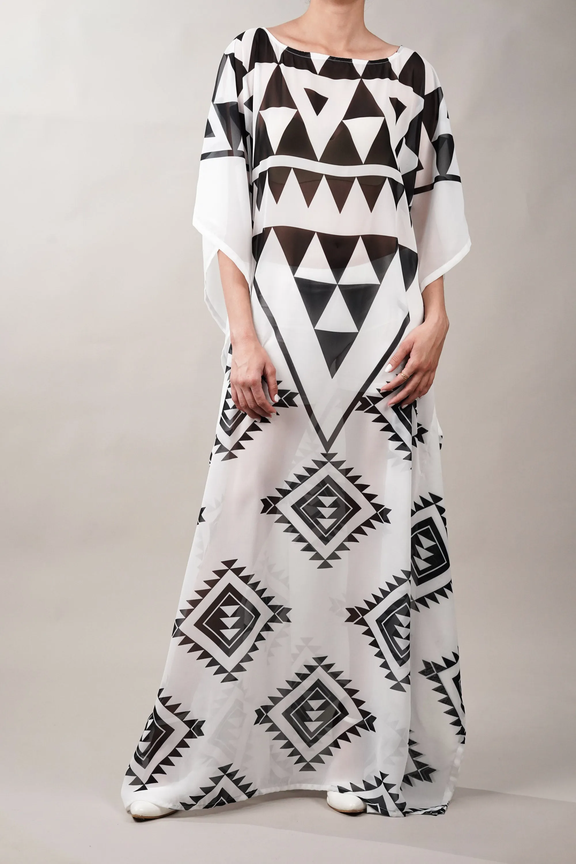 Cover-Up Geometric Print Kaftan