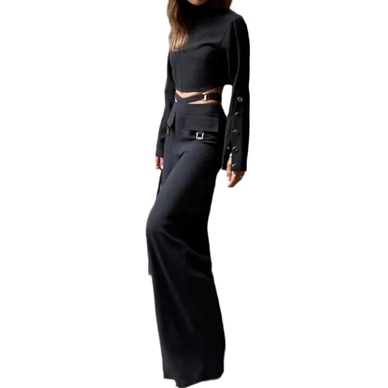 Crossover Buckle Cargo Pants Set