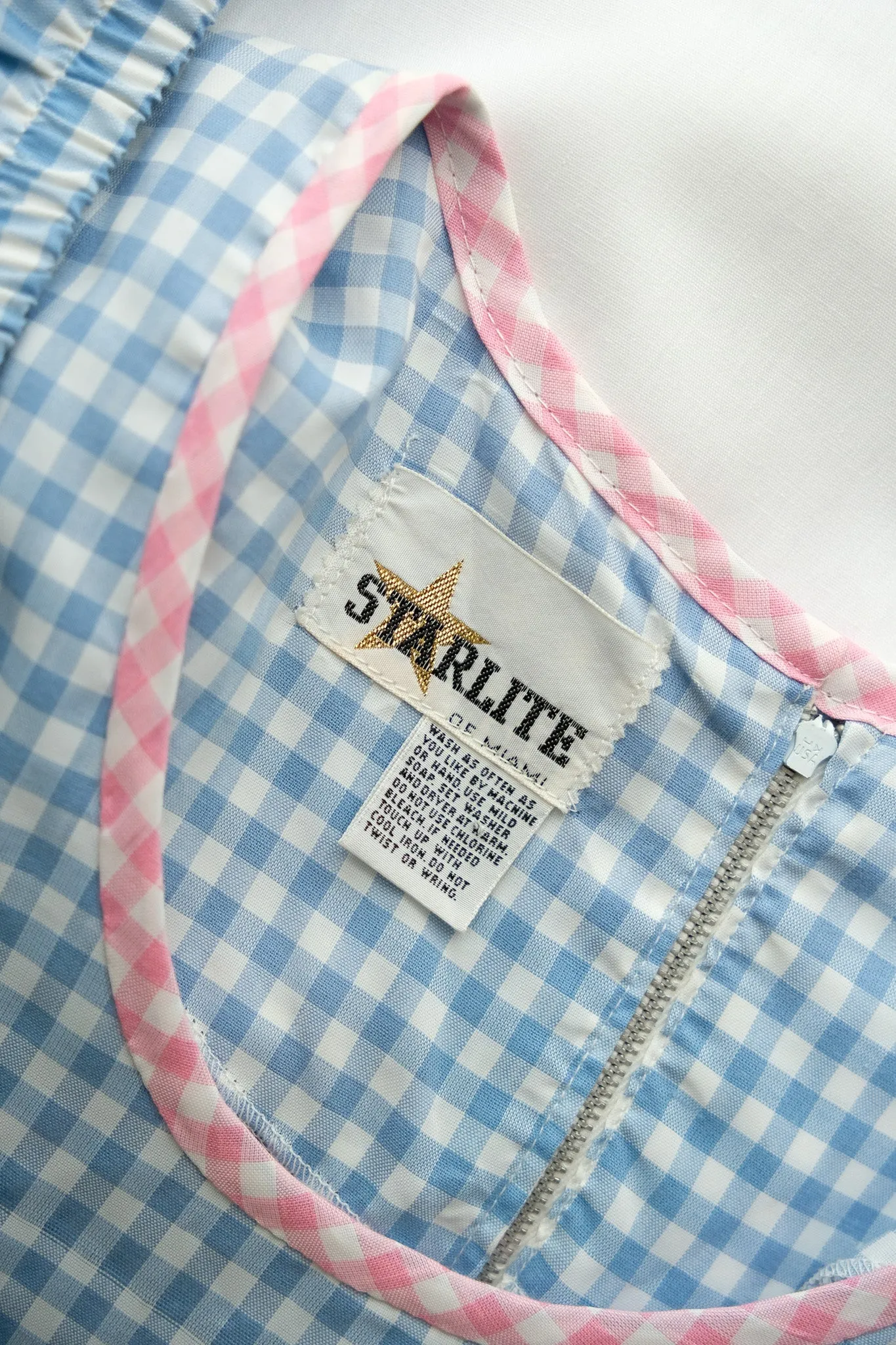 CUTE 1960's Baby Blue & Pink Gingham Daisy Shift Dress & Shorts Set / Sz M