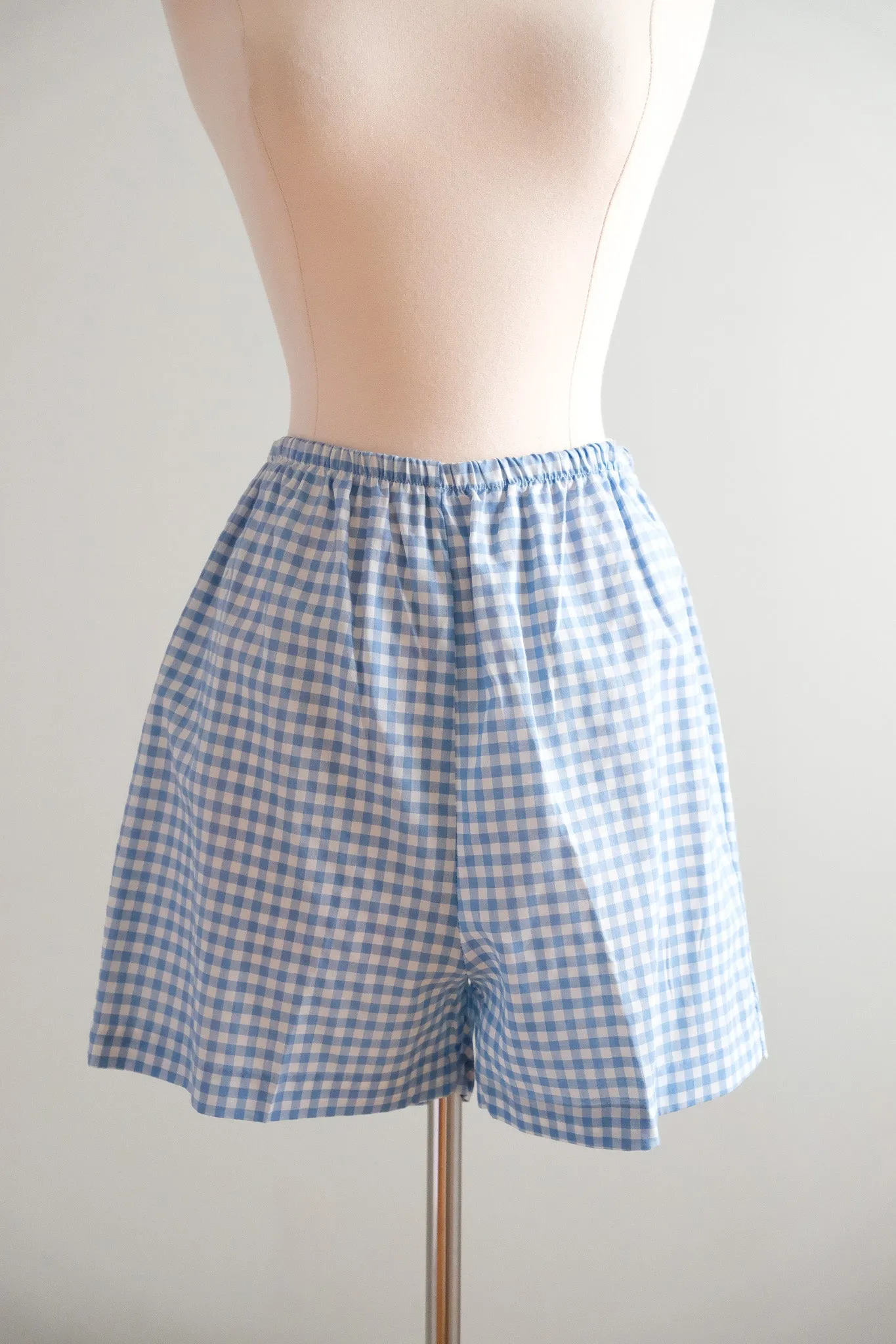 CUTE 1960's Baby Blue & Pink Gingham Daisy Shift Dress & Shorts Set / Sz M