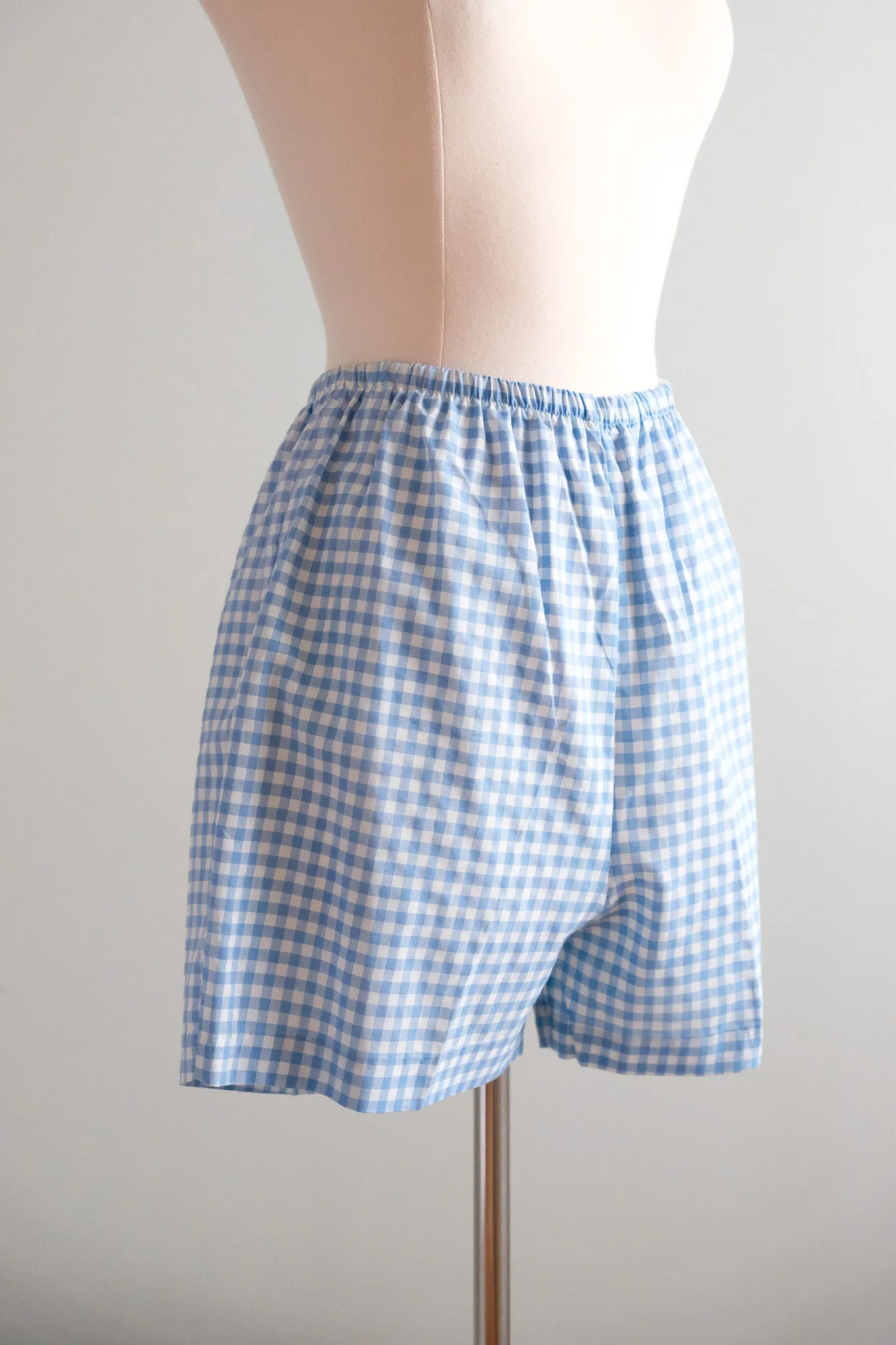 CUTE 1960's Baby Blue & Pink Gingham Daisy Shift Dress & Shorts Set / Sz M