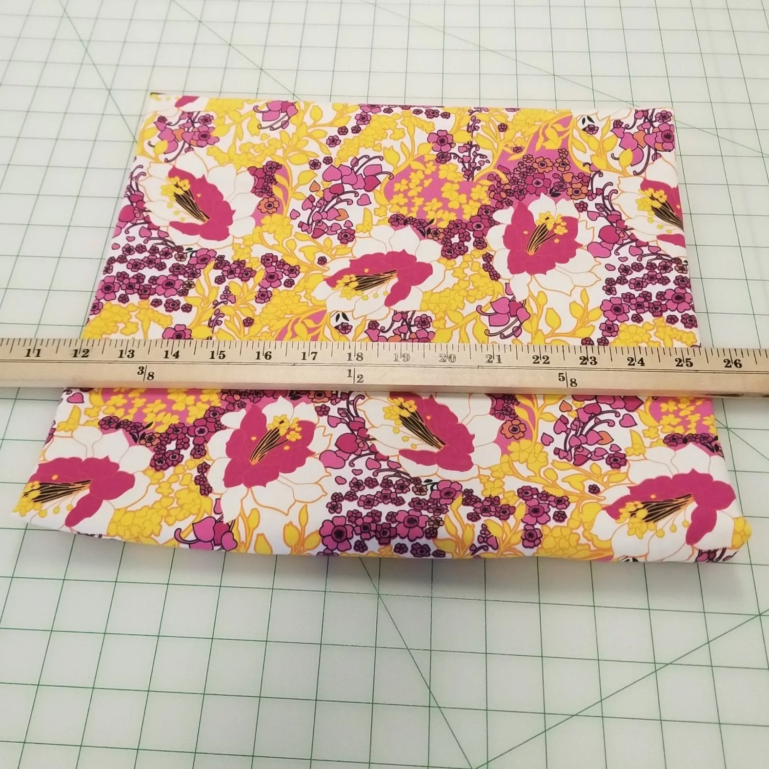 Designer European Deadstock Cotton Spandex Floral Yellow and Fuchsia Stretch White Twill Woven- by the yard