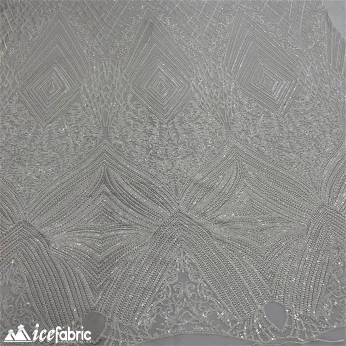 Diamond Geometric Stretch Sequin Fabric On Mesh