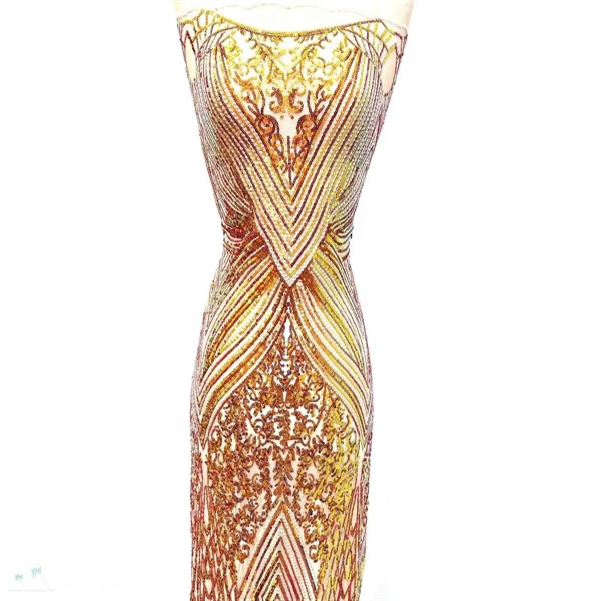 Diamond Geometric Stretch Sequin Fabric On Mesh