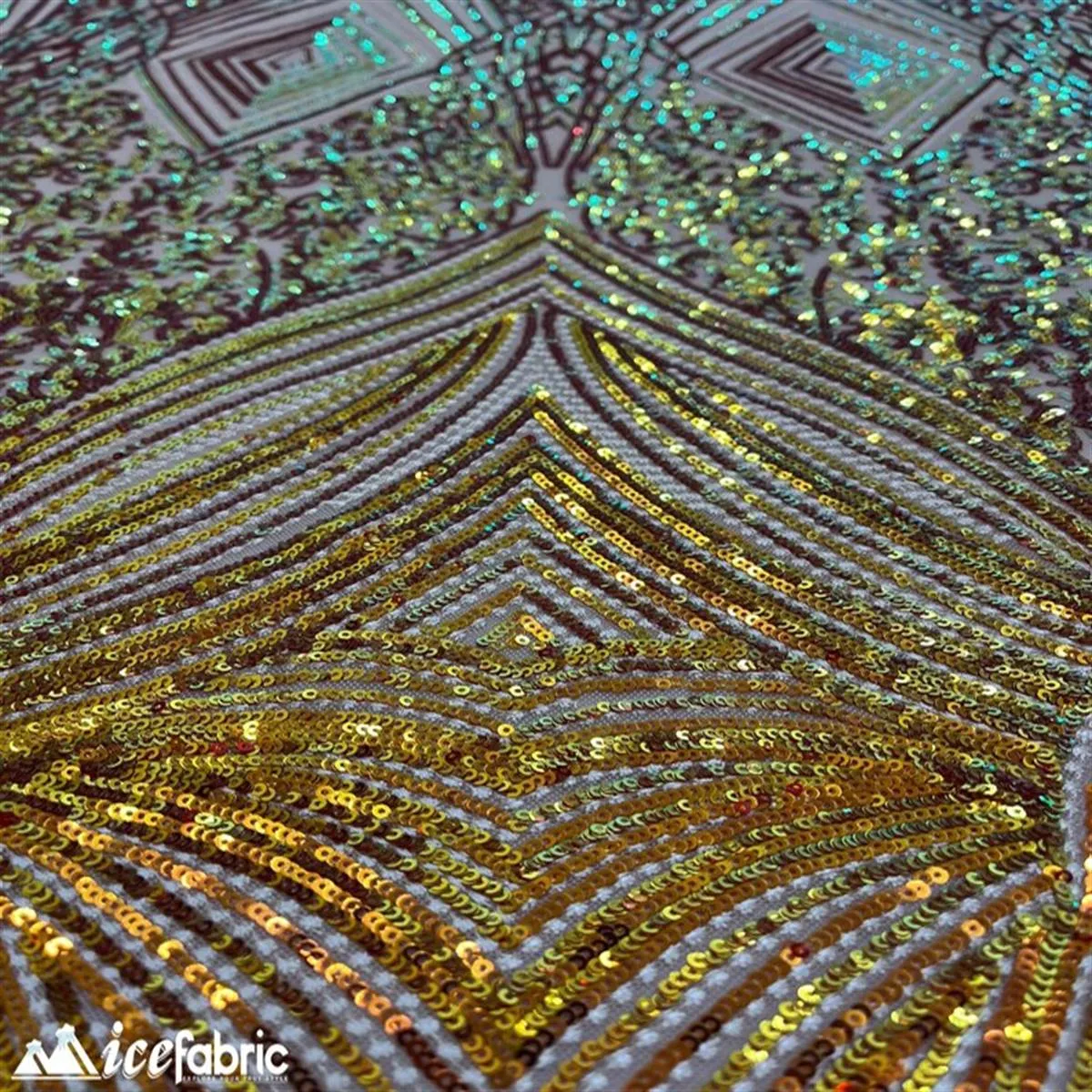 Diamond Geometric Stretch Sequin Fabric On Mesh